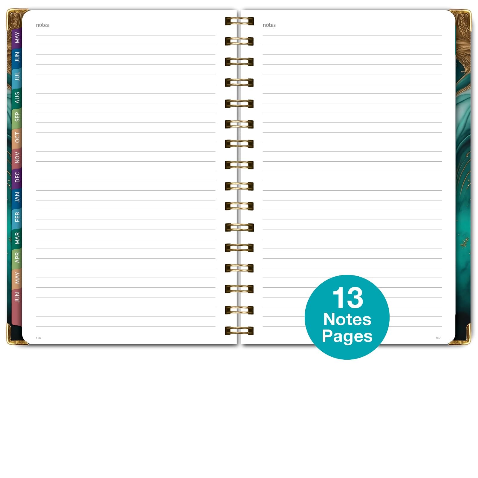 HARDCOVER Academic Year 2026-2027 Planner: 14 5.5″ x 8″, Teal Gold Marble