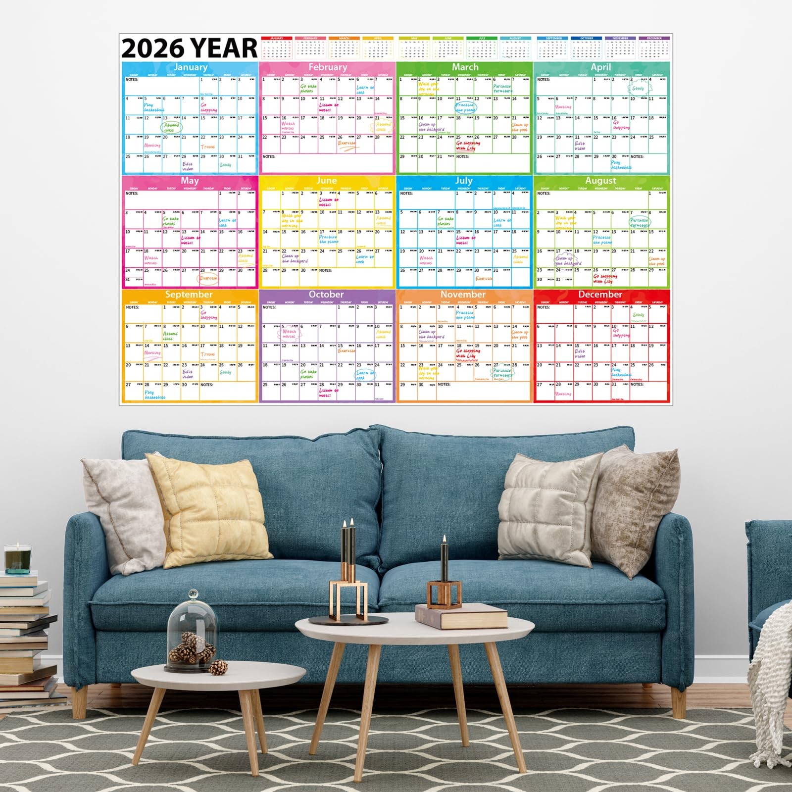 2026-2027 Large Dry Erase Calendar for Wall 48″ x 32″ x 32″, Colorful