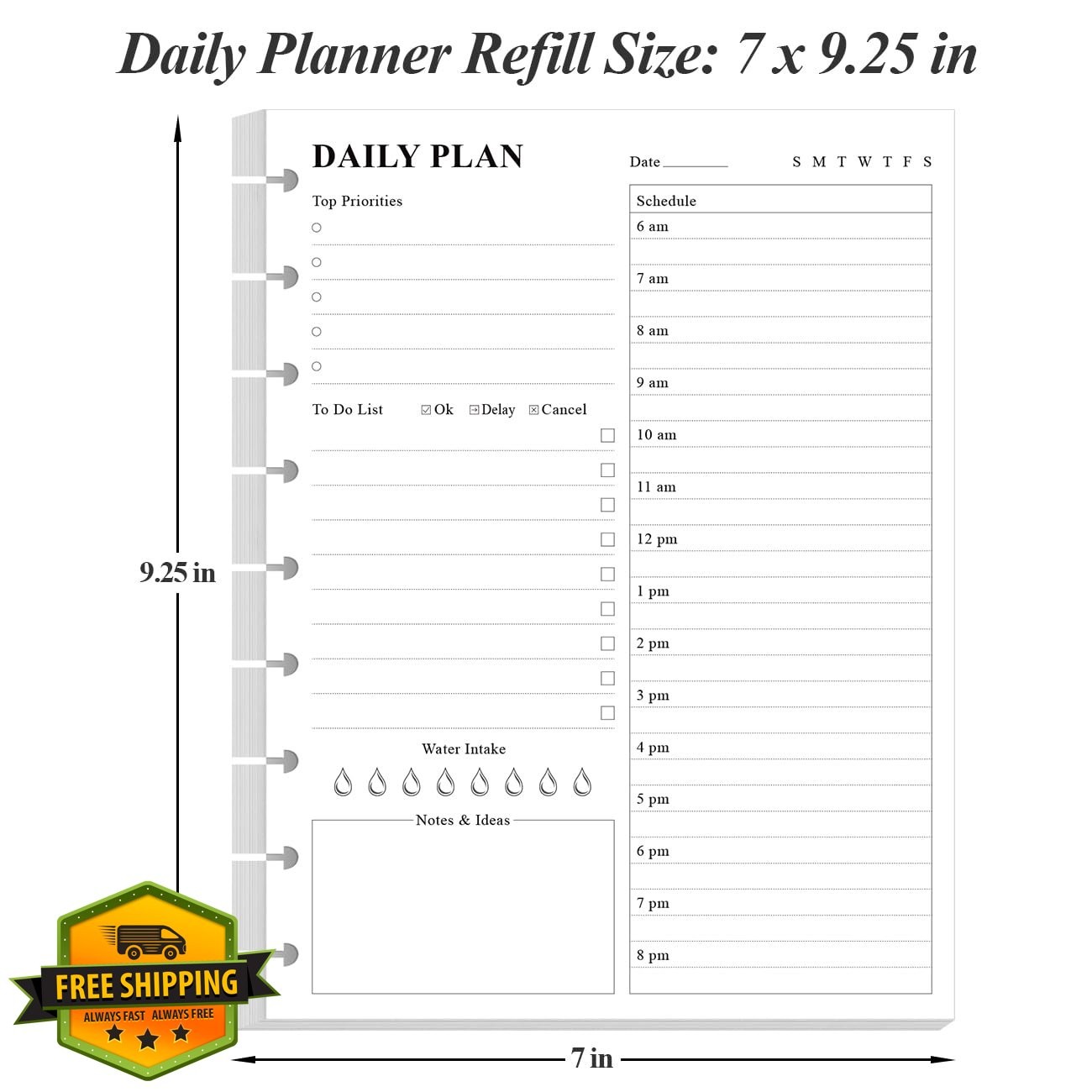 Yaridar Daily Planner Refill Paper 100 Sheets 7″x9.25″