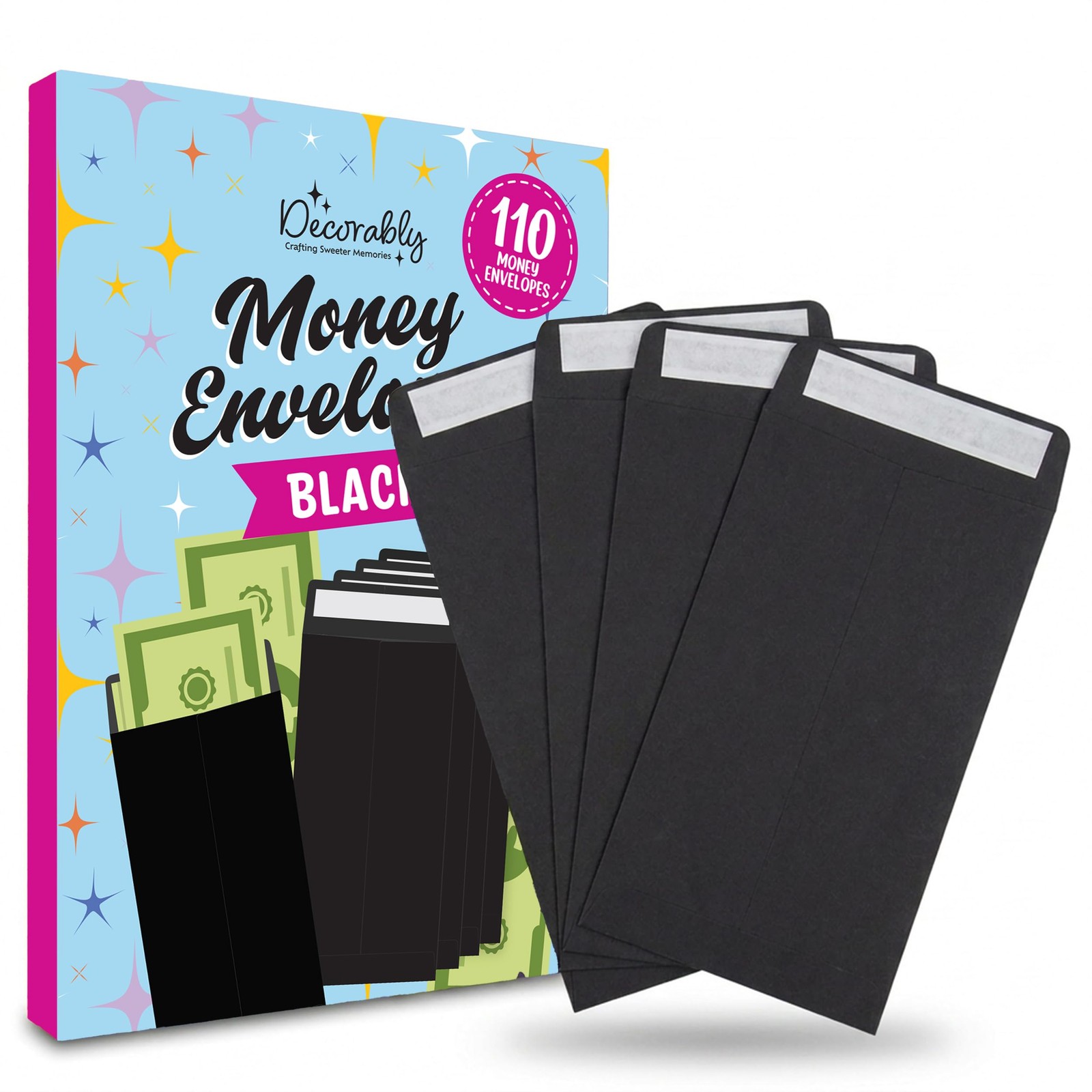 110 Pack Black Cash Envelopes for Money, 6.5 x 3.5in with Self-Adhesive, thic…
