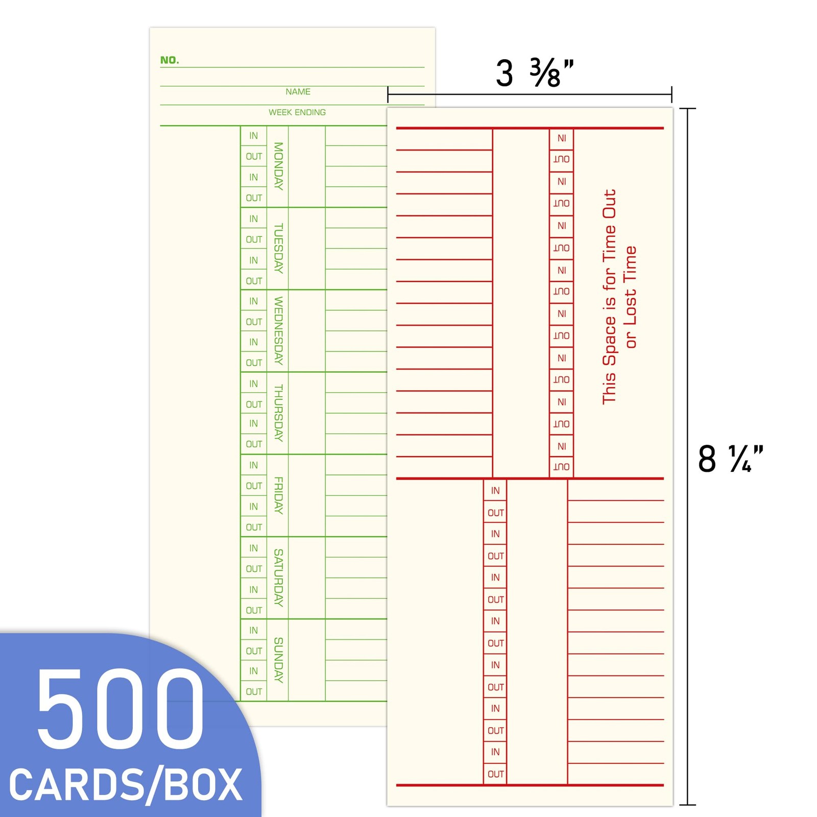 Weekly Time Cards 2-Sided, Named Days, 3-3/8″ x 8-1/4″, 500-Count, Time…
