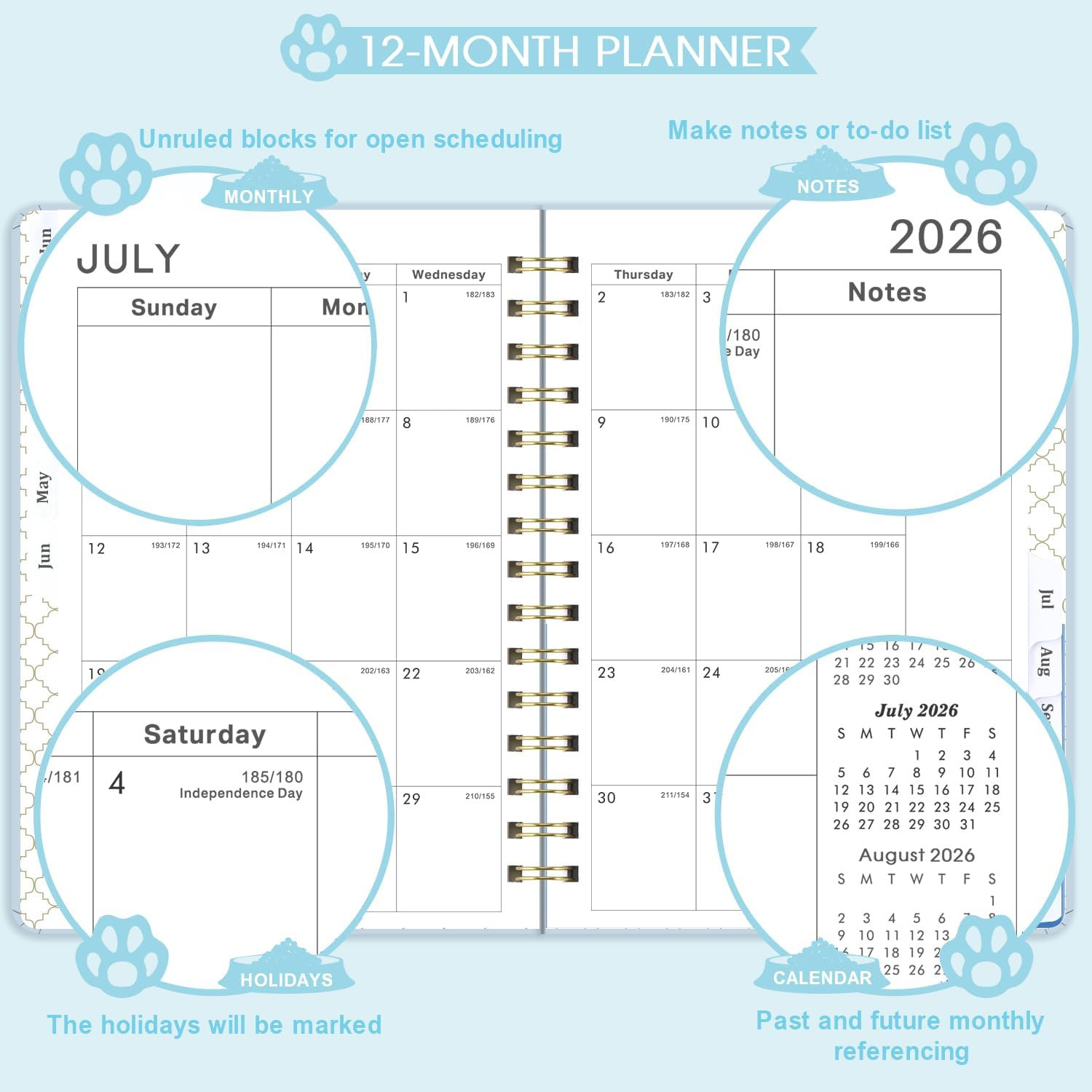 2026 Weekly & Monthly Planner with Tabs, Jan. 2026 – Dec. 2026, 6.5″ X 8.5″, Har