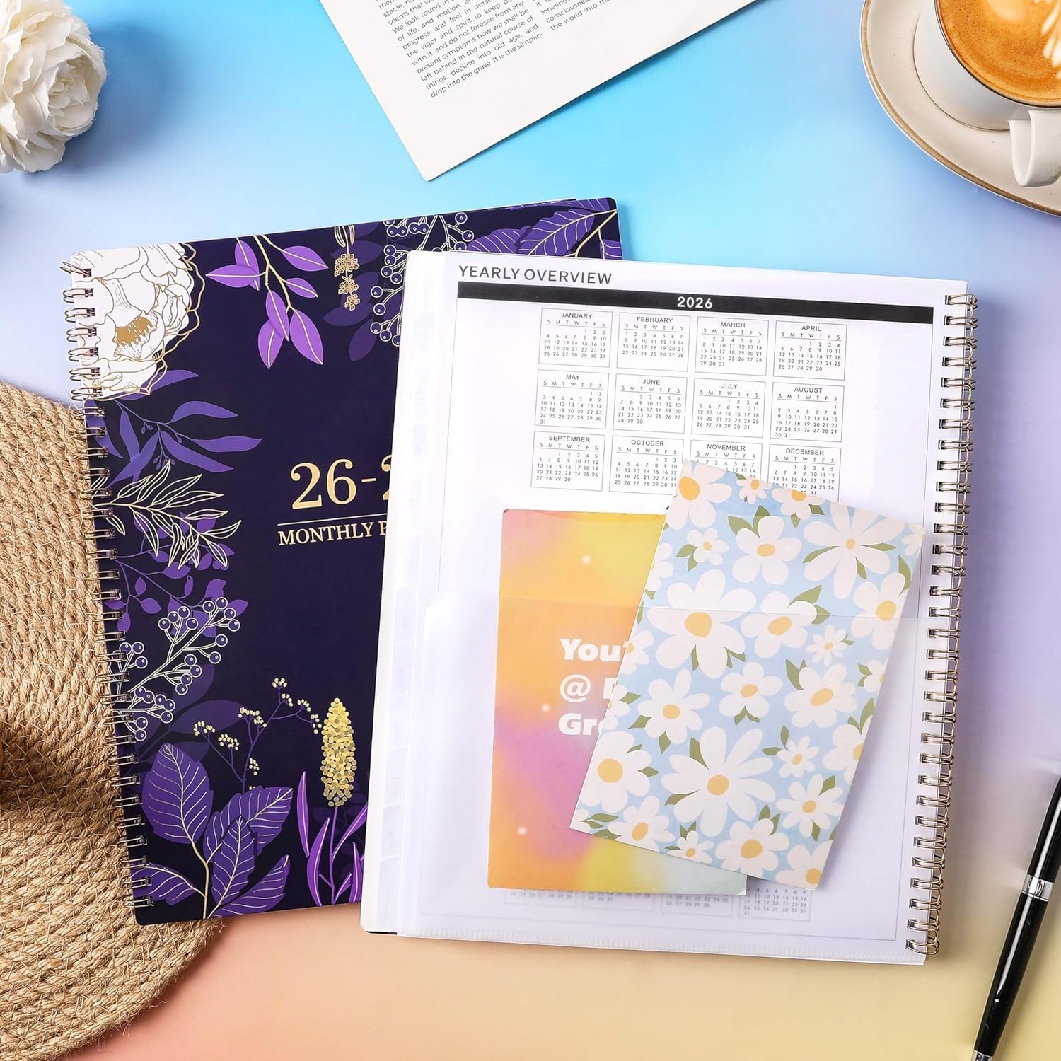 2026-2027 Monthly Planner with Twin-Wire Binding | Elegant Purple Design