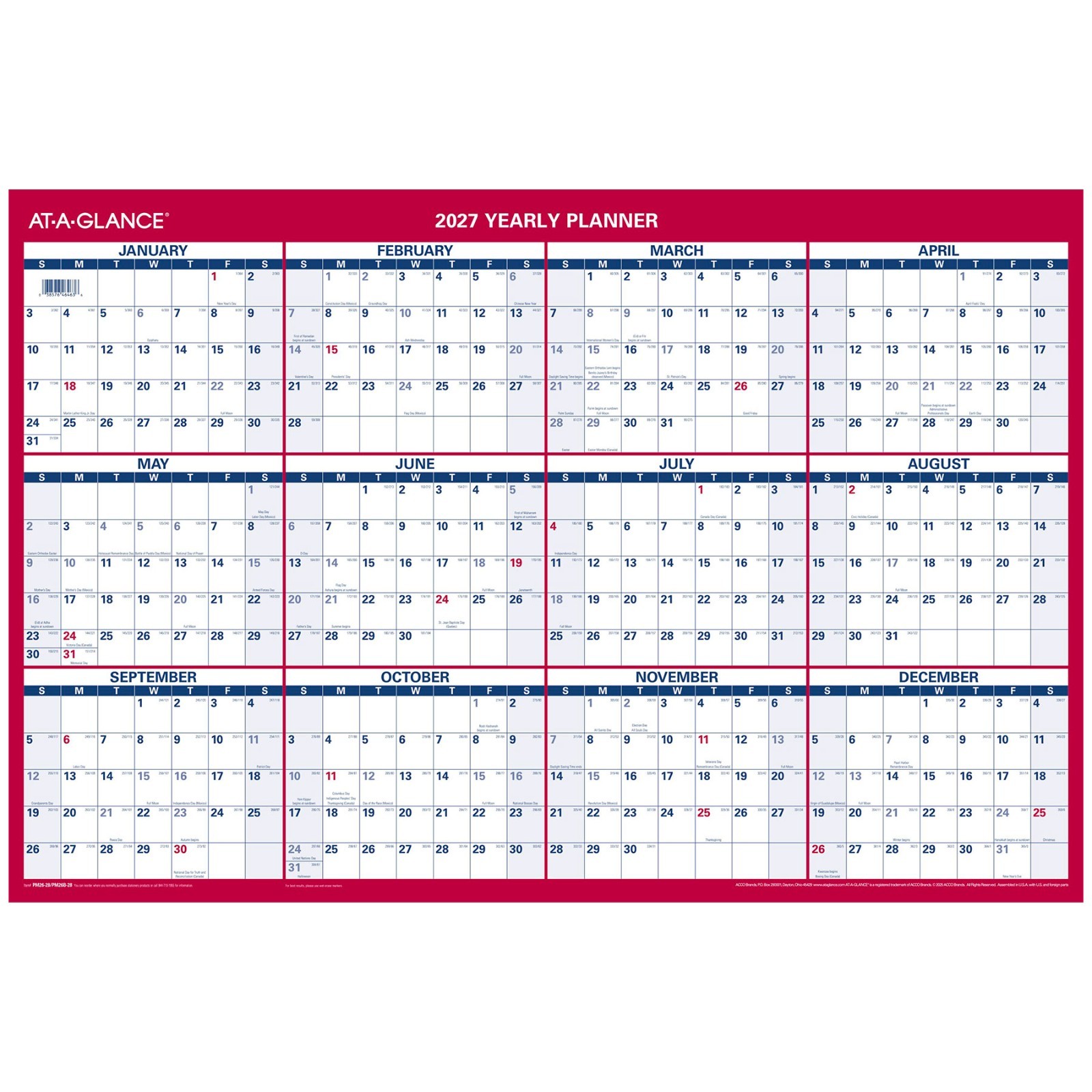 At-A-Glance PM326-28 2026 Yearly Planner, Large Dry Erase Wall Calendar 32 x 48″