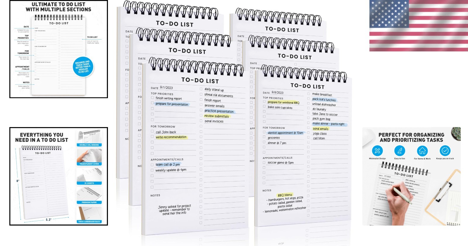 6 Pack To Do List Notepad – Spiral Daily Planner with 35 Ruled Sheets, 5.2×8″