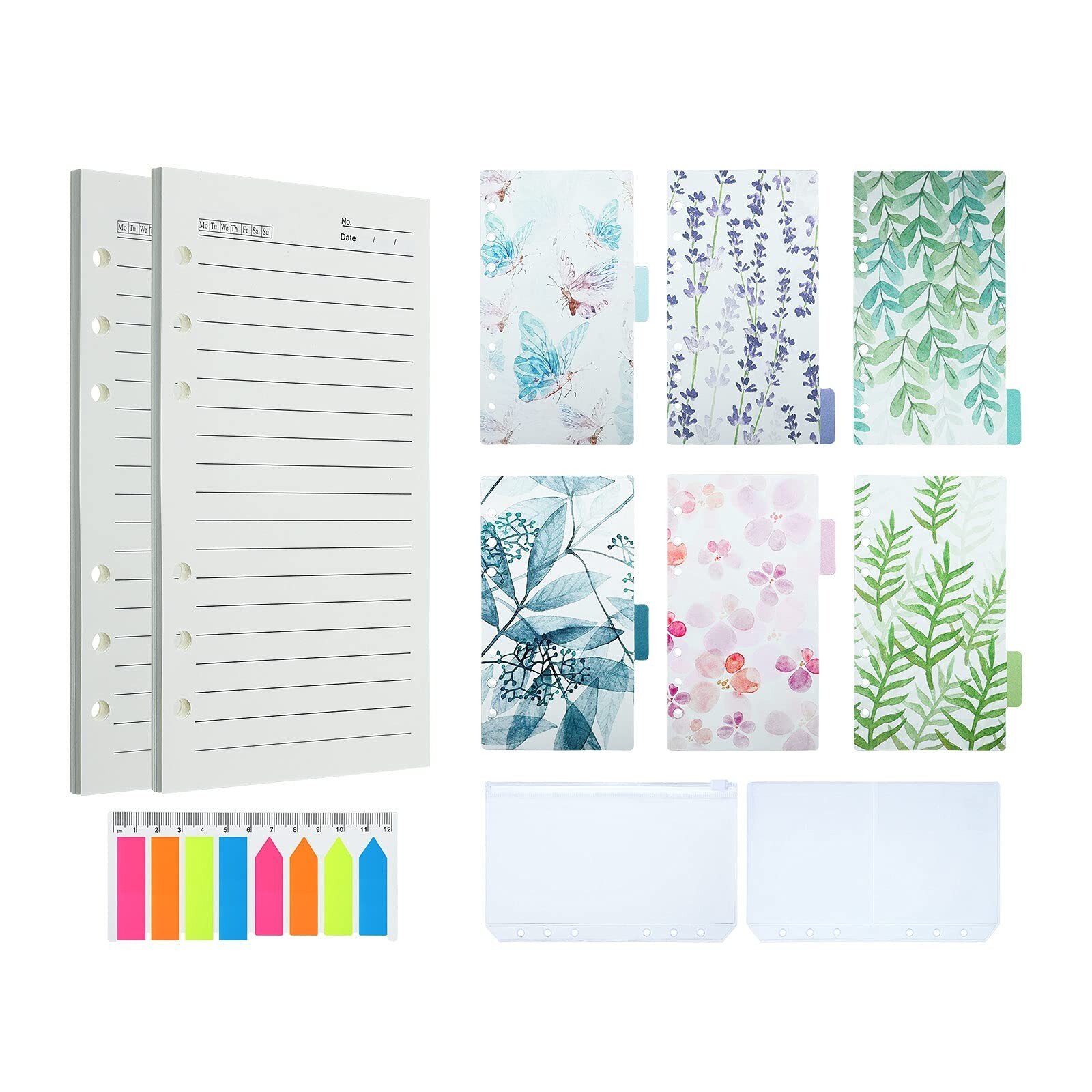 A6 Refill Paper set, 6 Plastic Binder inserts, 2 A6 Lined Refill Paper, 2 Bin…