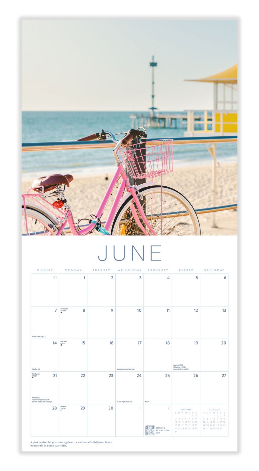 Beach Calendar 2026 | 12″ x 24″ 12 Month Calendar | Marble City Press