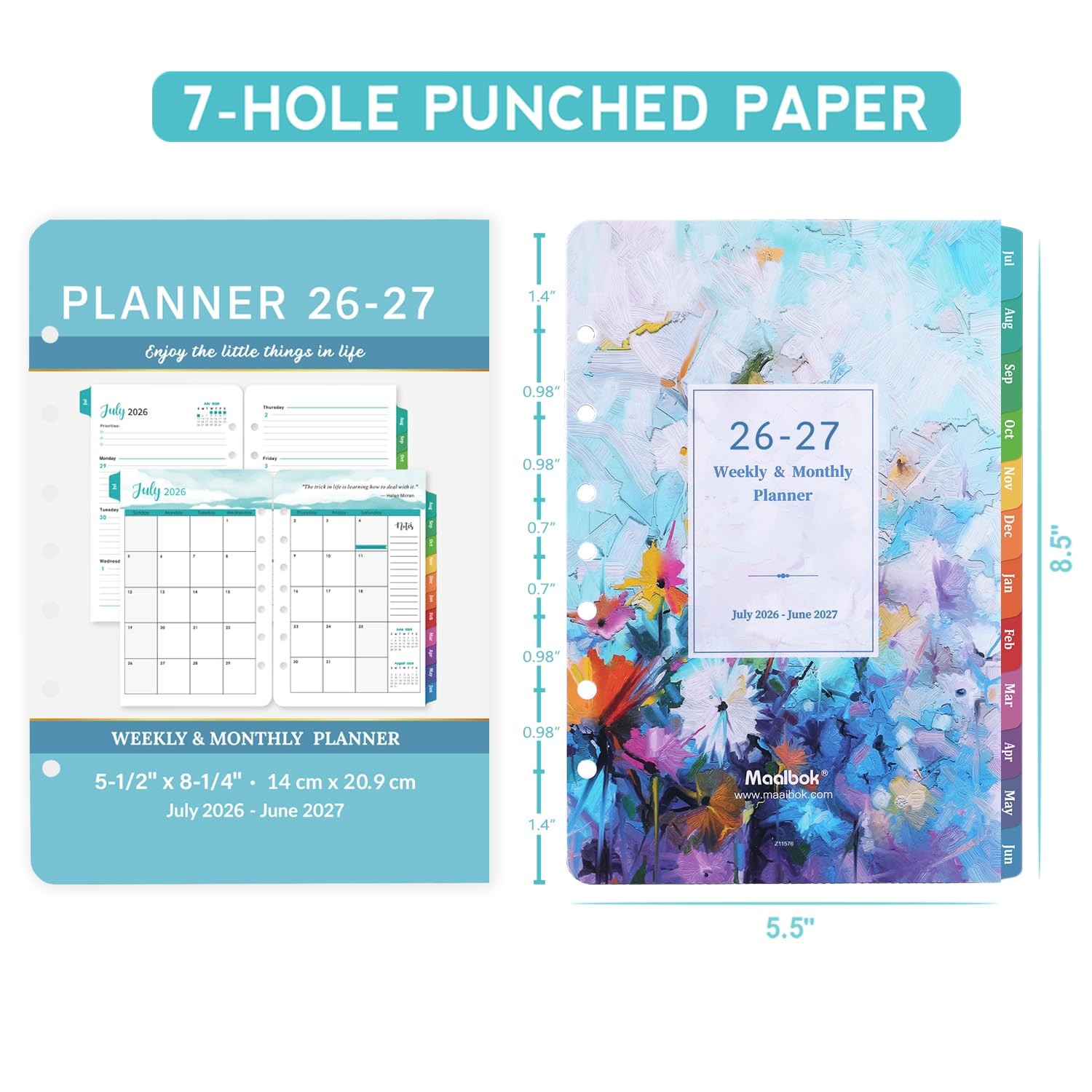 2026-2027 Planner Refills – Planner 2026-2027 Inserts with 7-Hole Punched, 5-…
