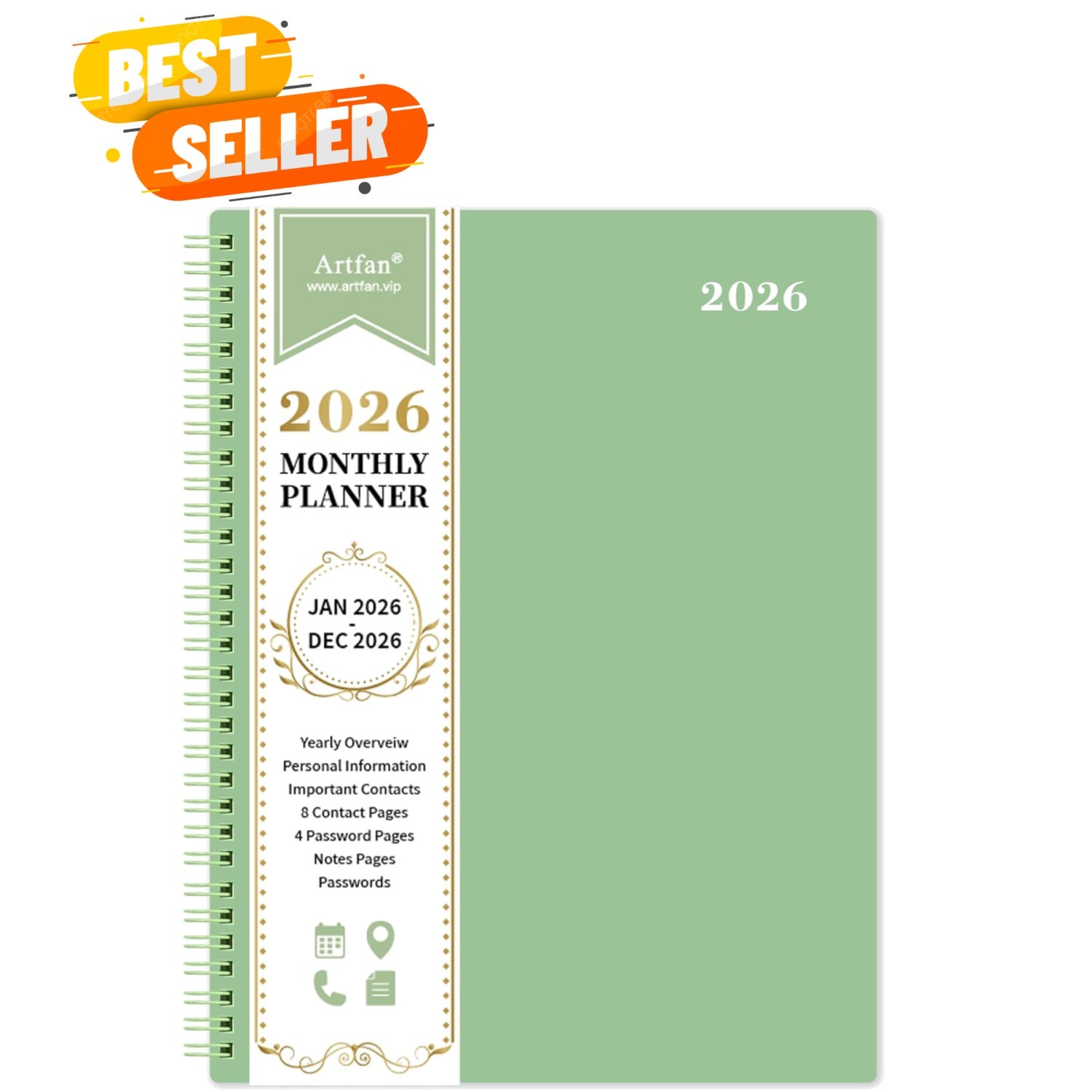 Quality 2026 Calendar: Monthly Planner with Durable Twin-Wire Binding