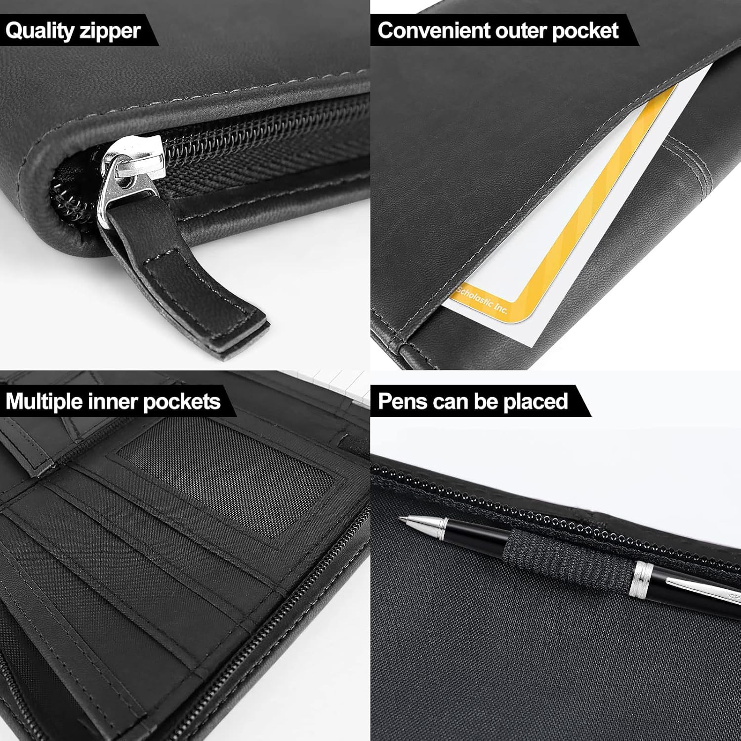 Leather Zippered Padfolio Portfolio Binder 5 X 8 Legal Writing Pad, Professional