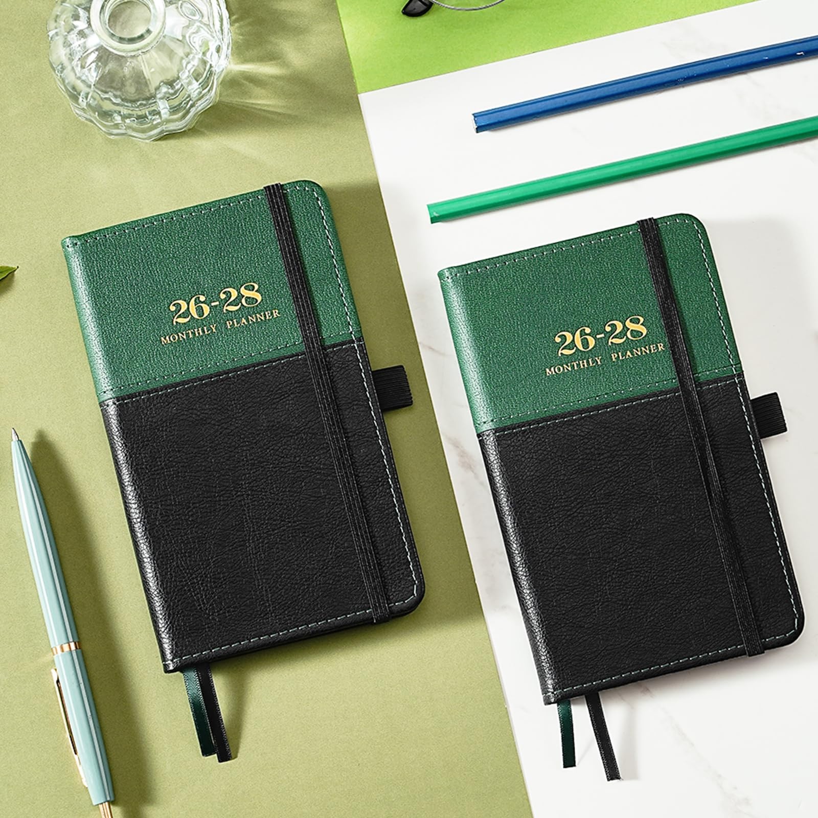 2026-2028 Pocket Calendar/Planner – 3 Year Monthly 6.4″ x 3.8″, Green