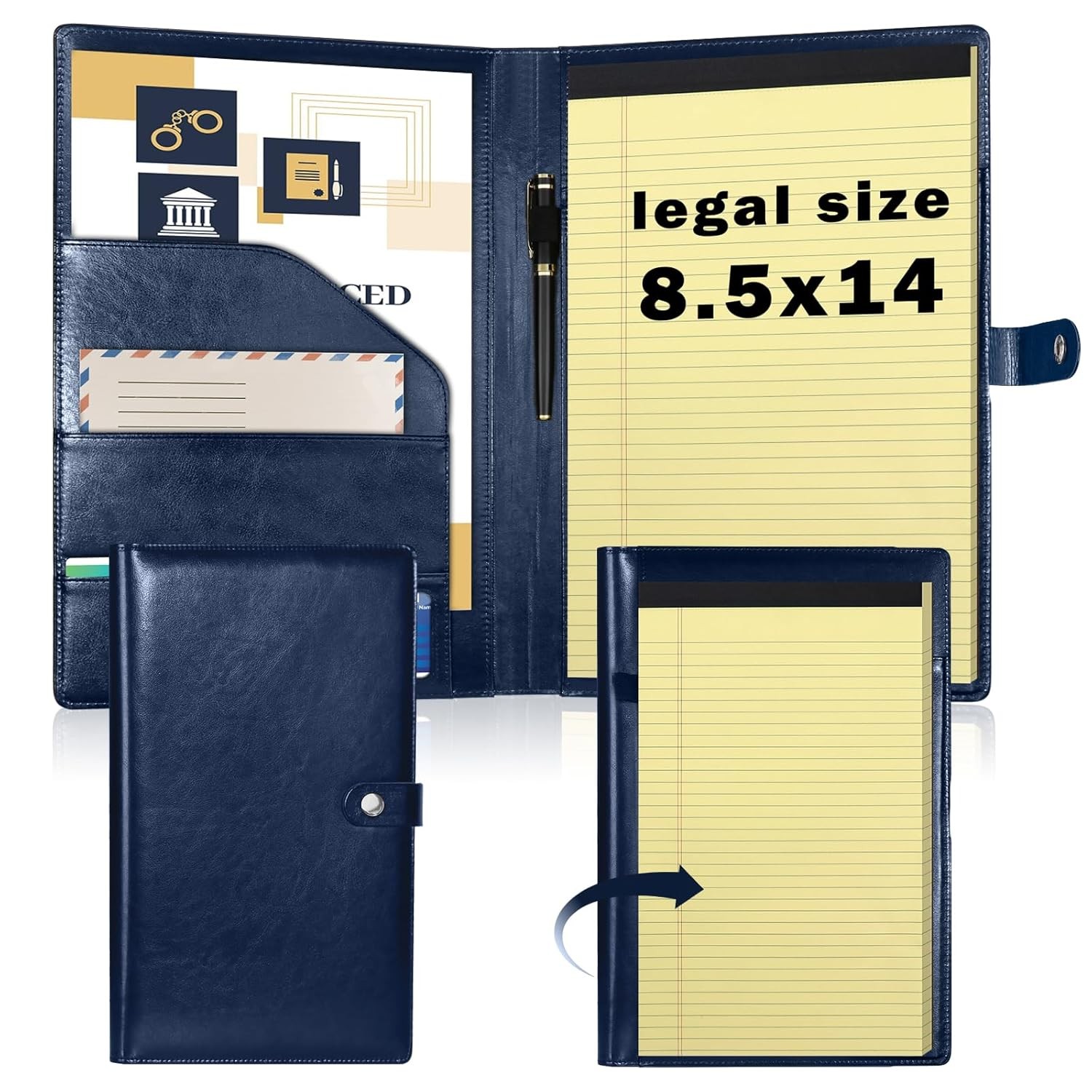 Legal Size PU Leather Portfolio with Tearable Legal Pad Holder 8.5 x 14 inch
