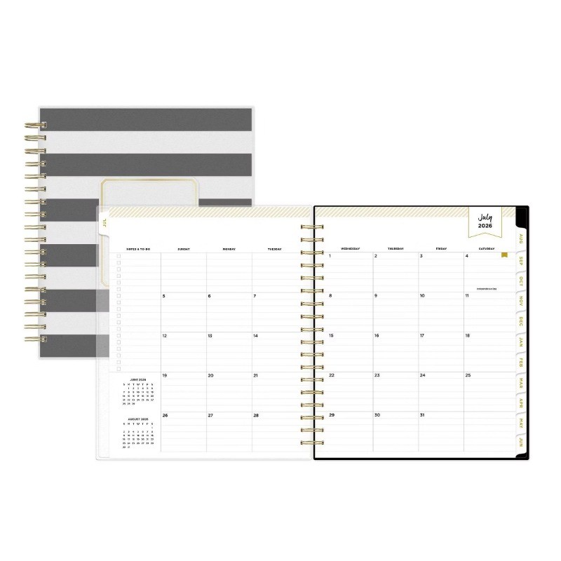 2026-2027 Planner Rugby Stripe Black Frosted 27 Daily/Monthly Safety Wirebound