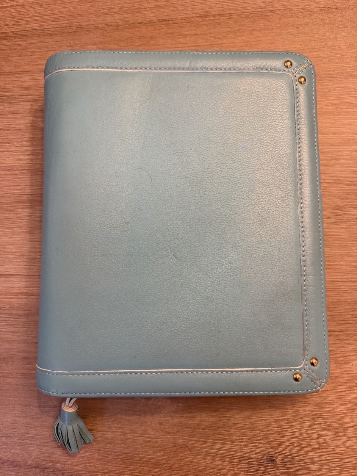 Franklin Covey Leather Binder Tiffany Blue Tassel Seven 7 1.25”silver Rings Rare