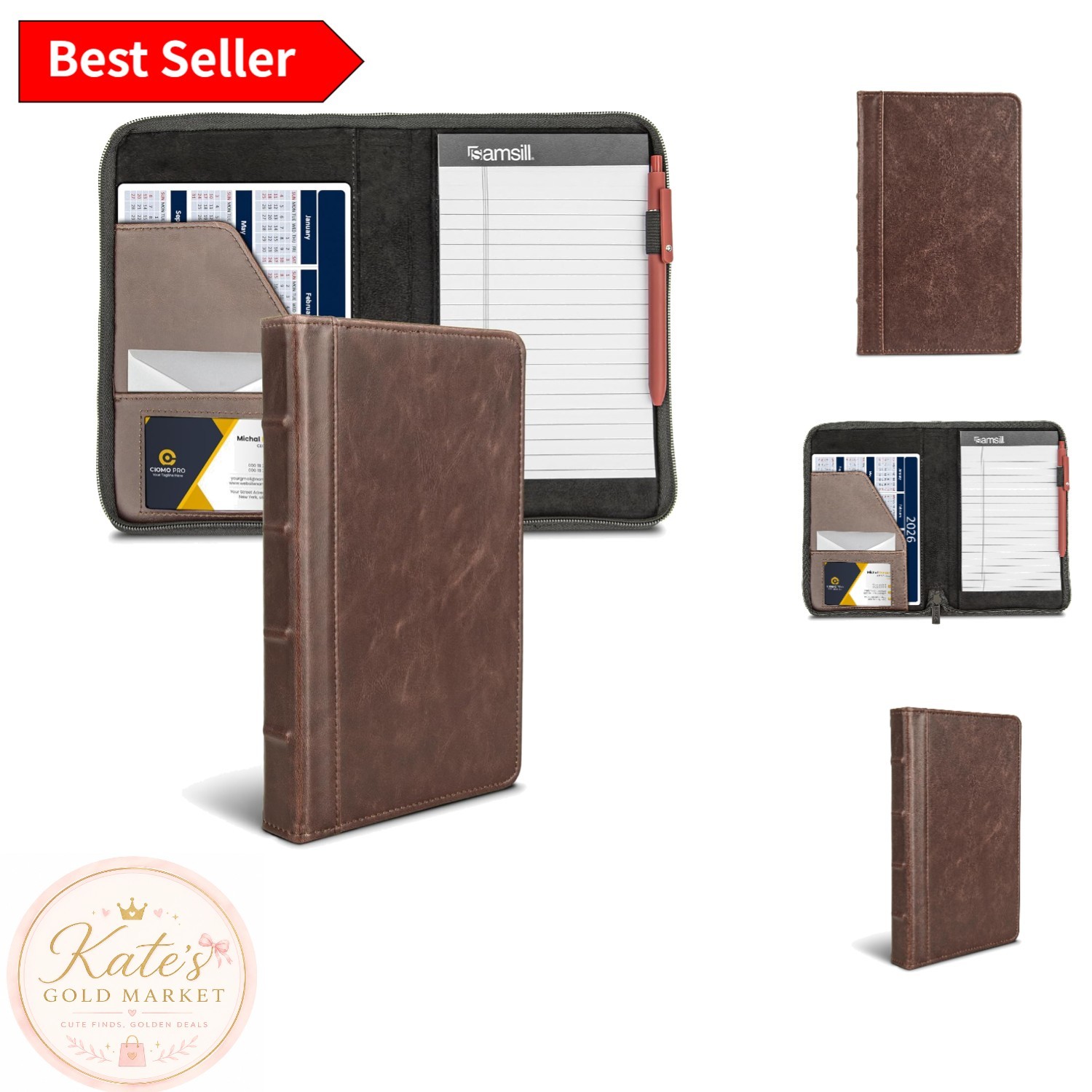 Sophisticated Vintage Faux Leather Zipper Portfolio – 5 x 8 Business Padfolio