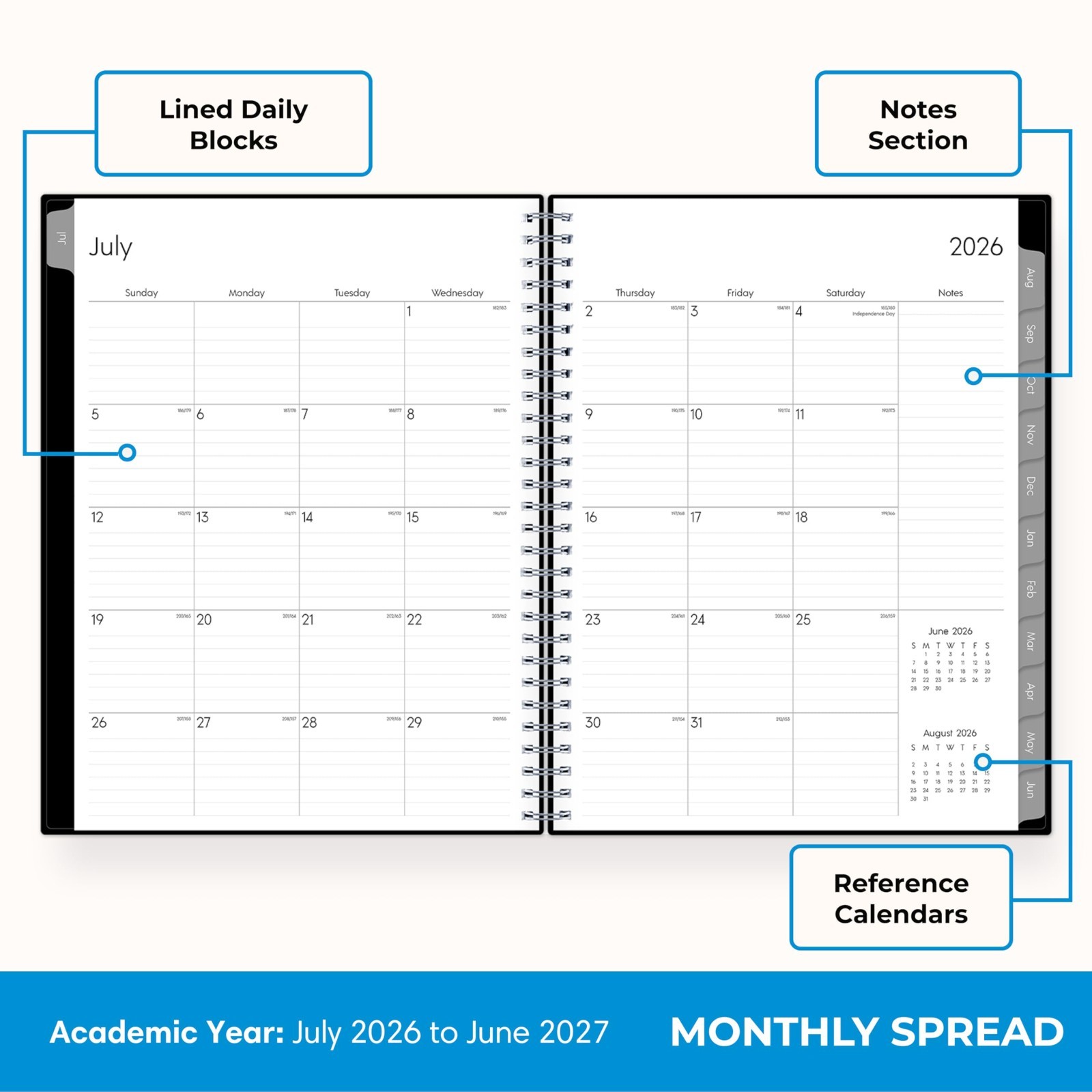 Weekly & Monthly Academic Planner 2026-2027, 8″x10.875″, Flexible Cover, Wirebou