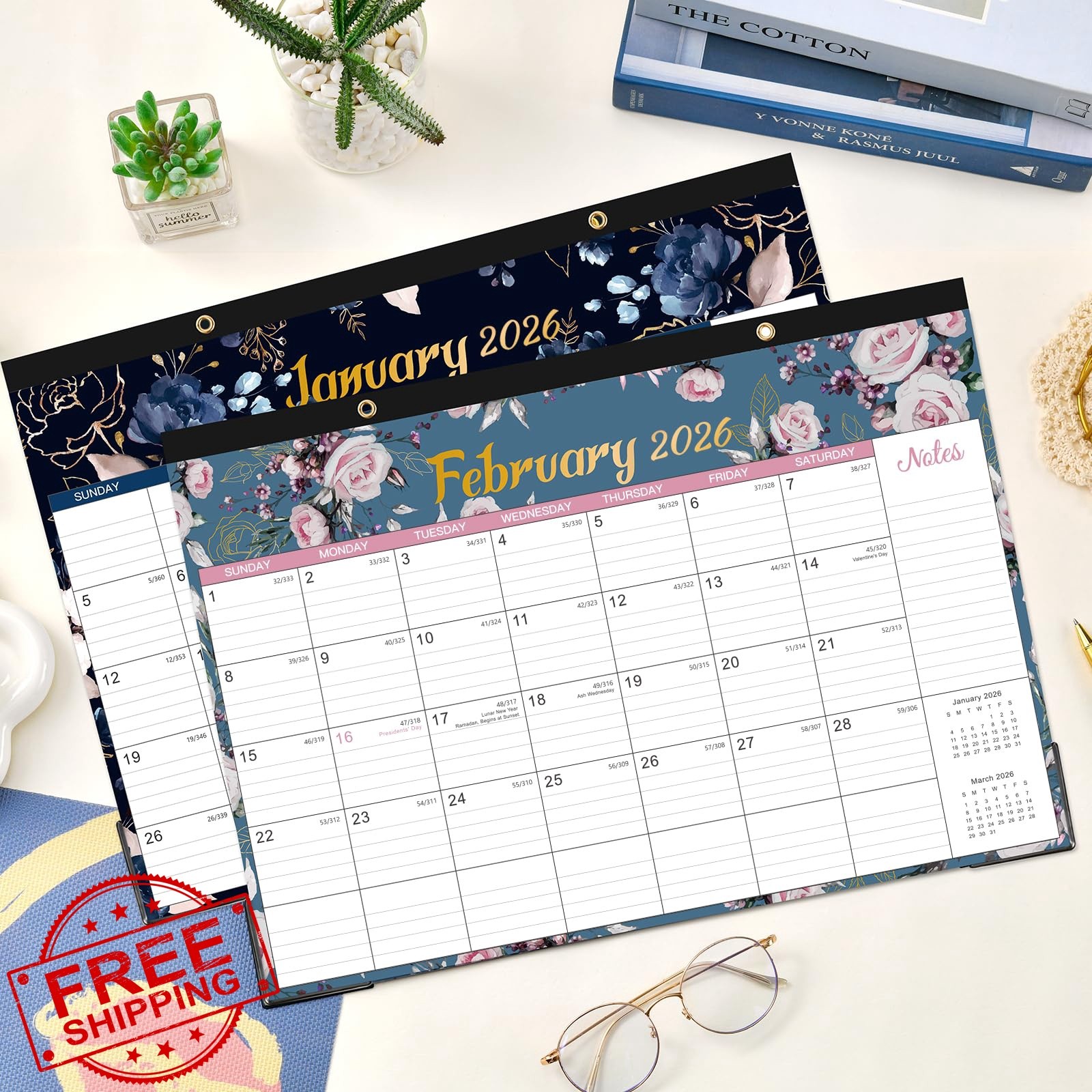 Vindora 2026 Desk Calendar 17″ x 12″ Pad