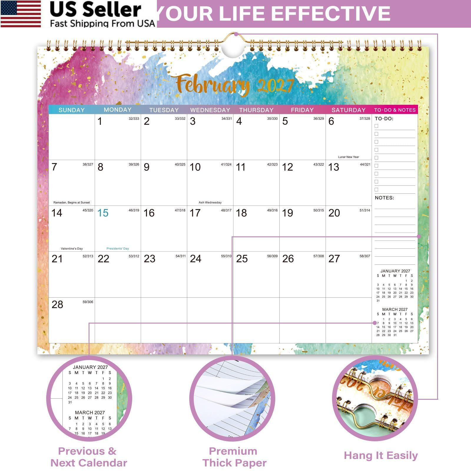 Wall Calendar 2026-2027 – Calendar, JUL 2026 – 14.8″ x 11.5″, white