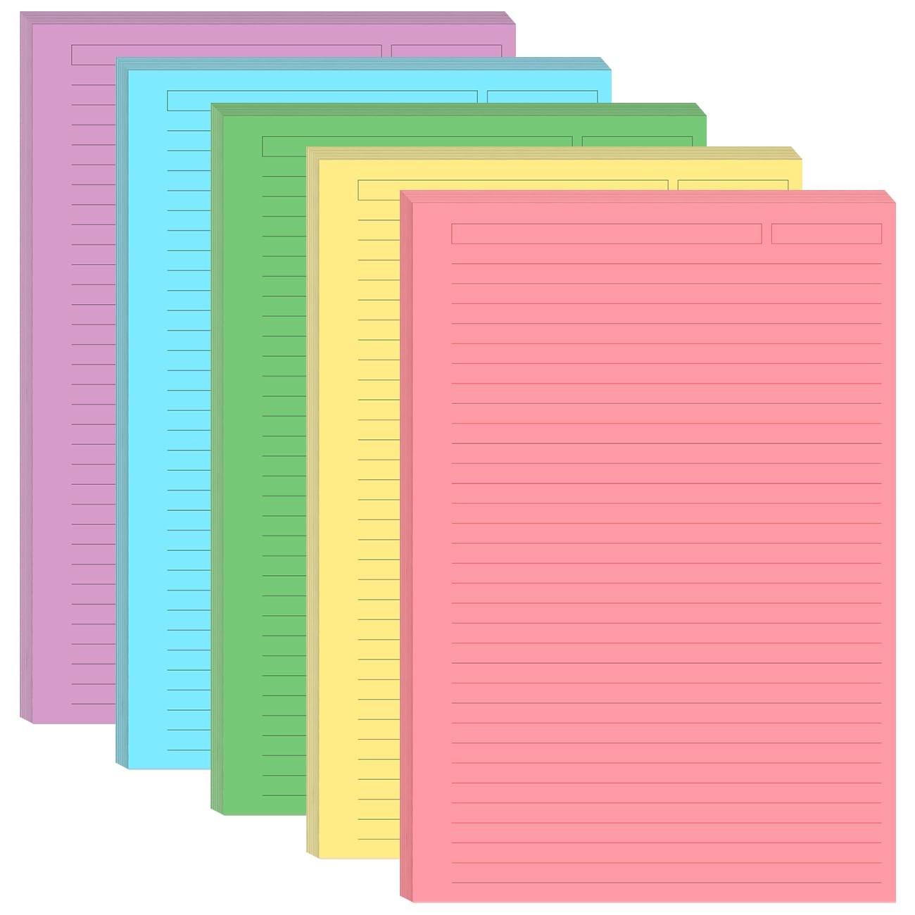 Unpunched Line Paper 5 Colorful – 100 Sheets/200 Pages 100 Sheets,