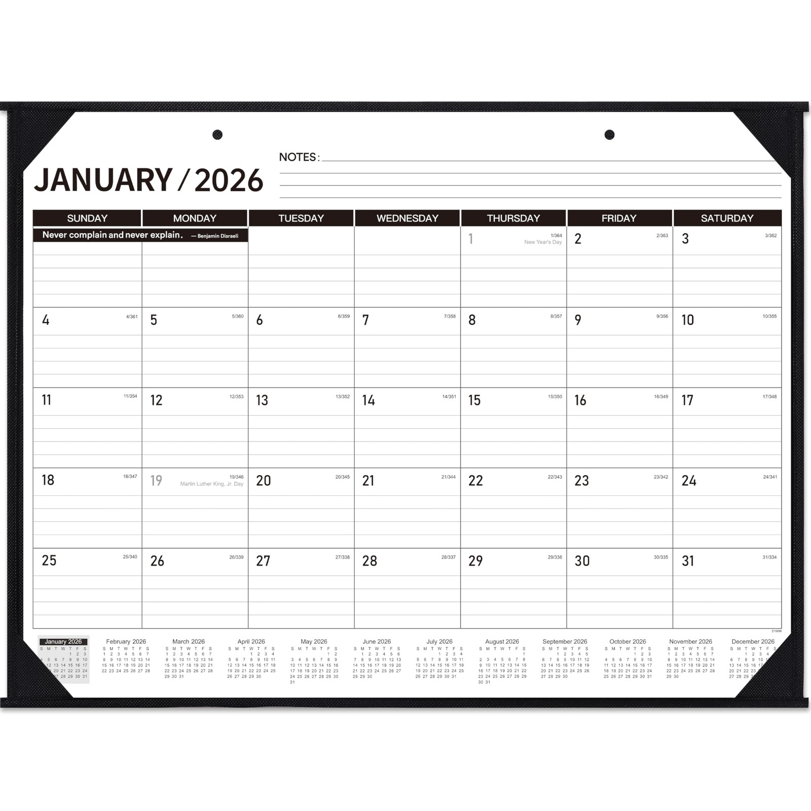2026 Desk Calendar – JAN. 2026 – DEC. 2026, 22″ x 17″, Large x black