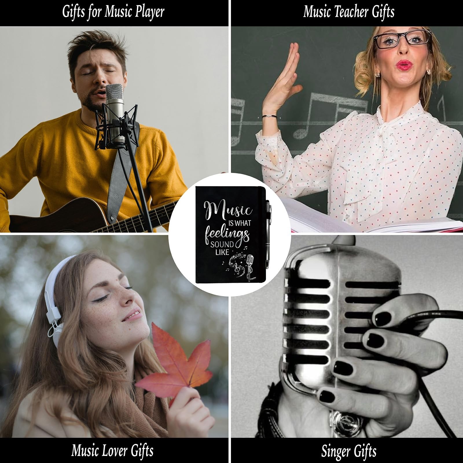 Music Lover Gift Women Men, Journal Black 200 Pages 8.4”x 5.7”,