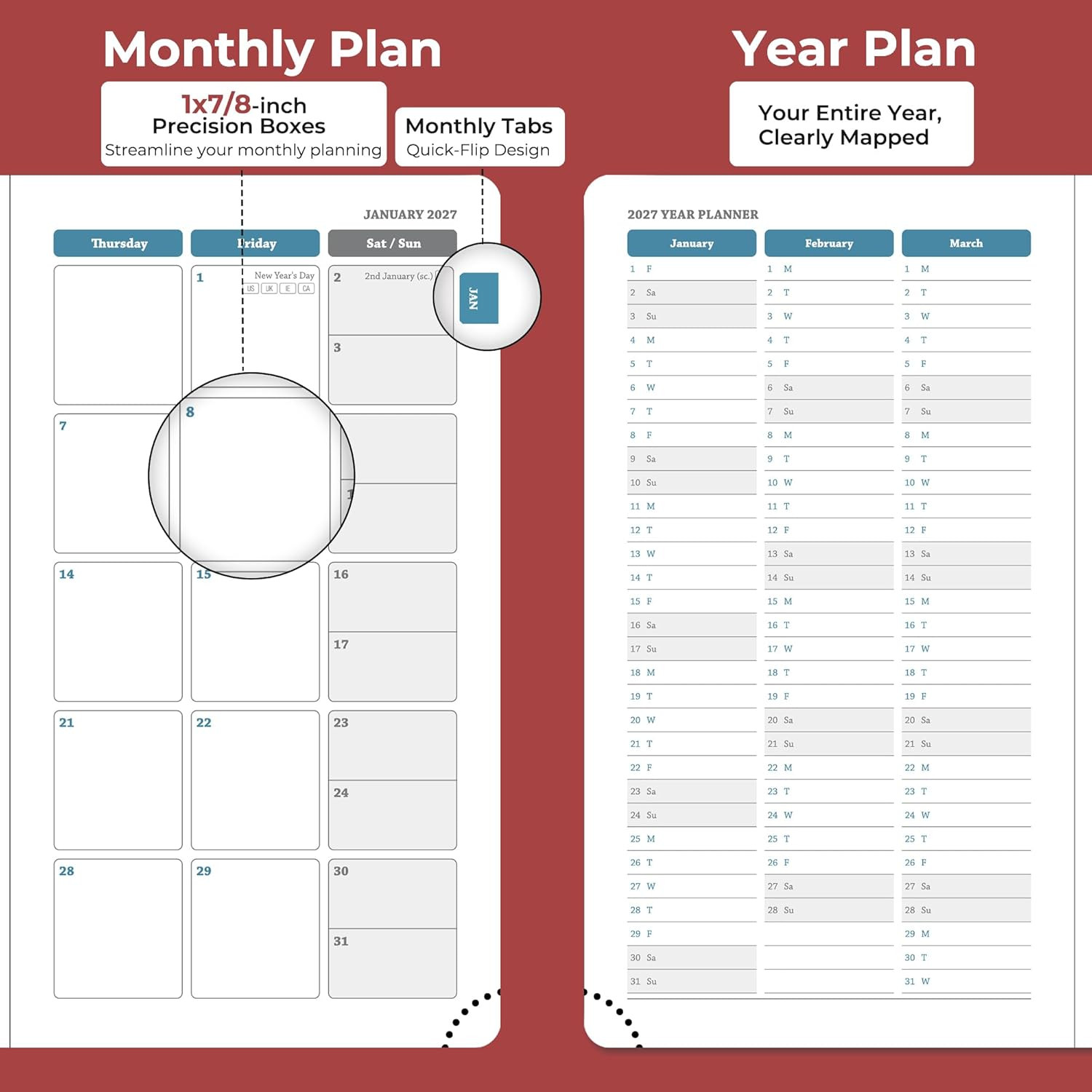 Planner 2026-2027 Daily Weekly and Monthly,6.5″X3.75″,18 Months Spiral Bound Cal