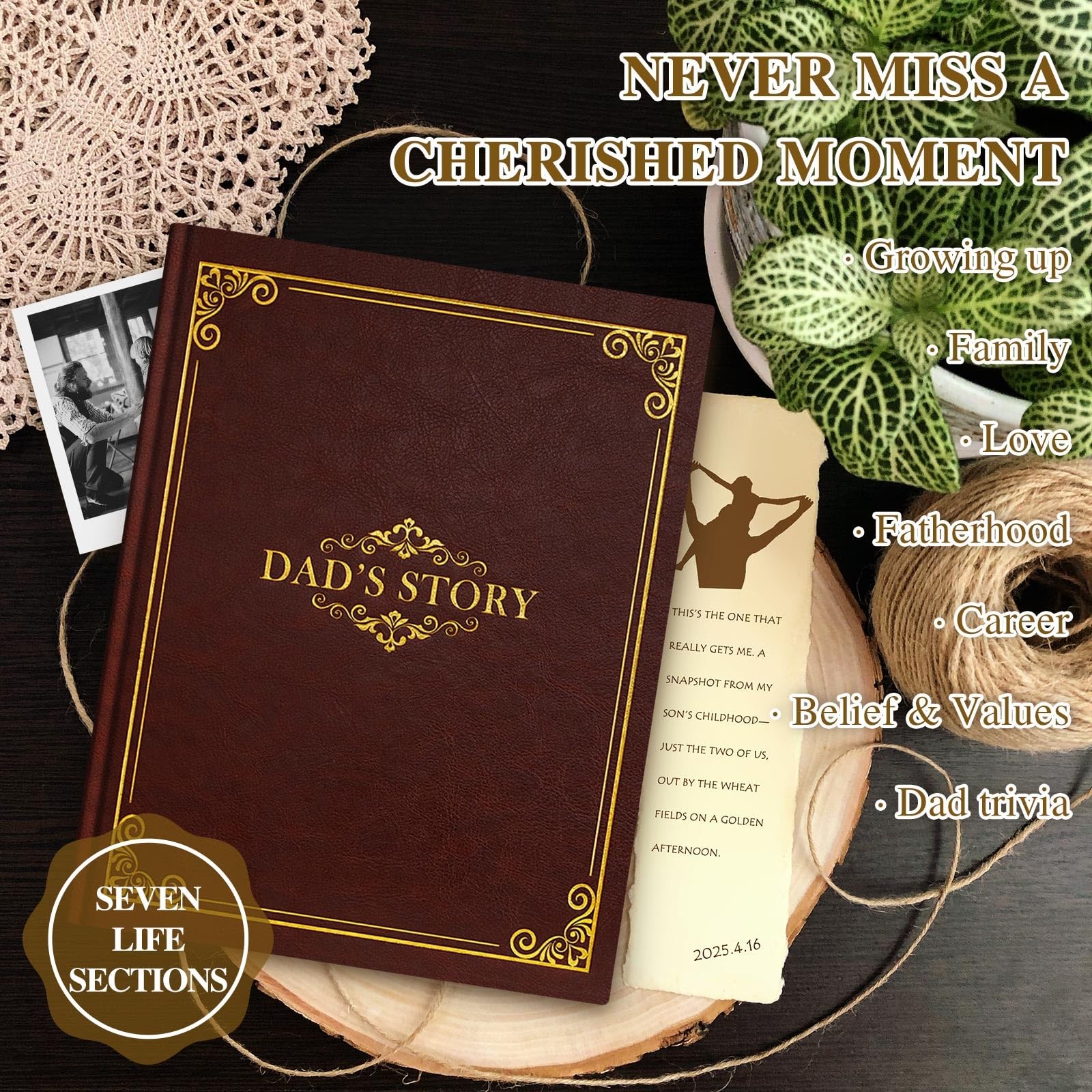 Lanpn Dad Life Story Journal with 300+ Questions, Dads Memory Keepsake Brown