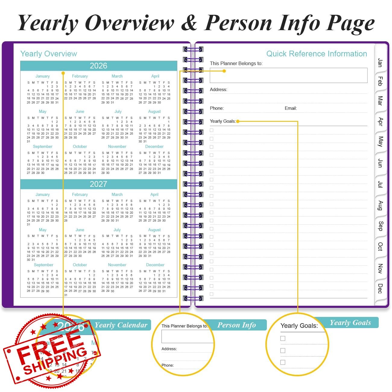 Yaridar 2026 Daily Planner 6.4″x8.5″ Purple