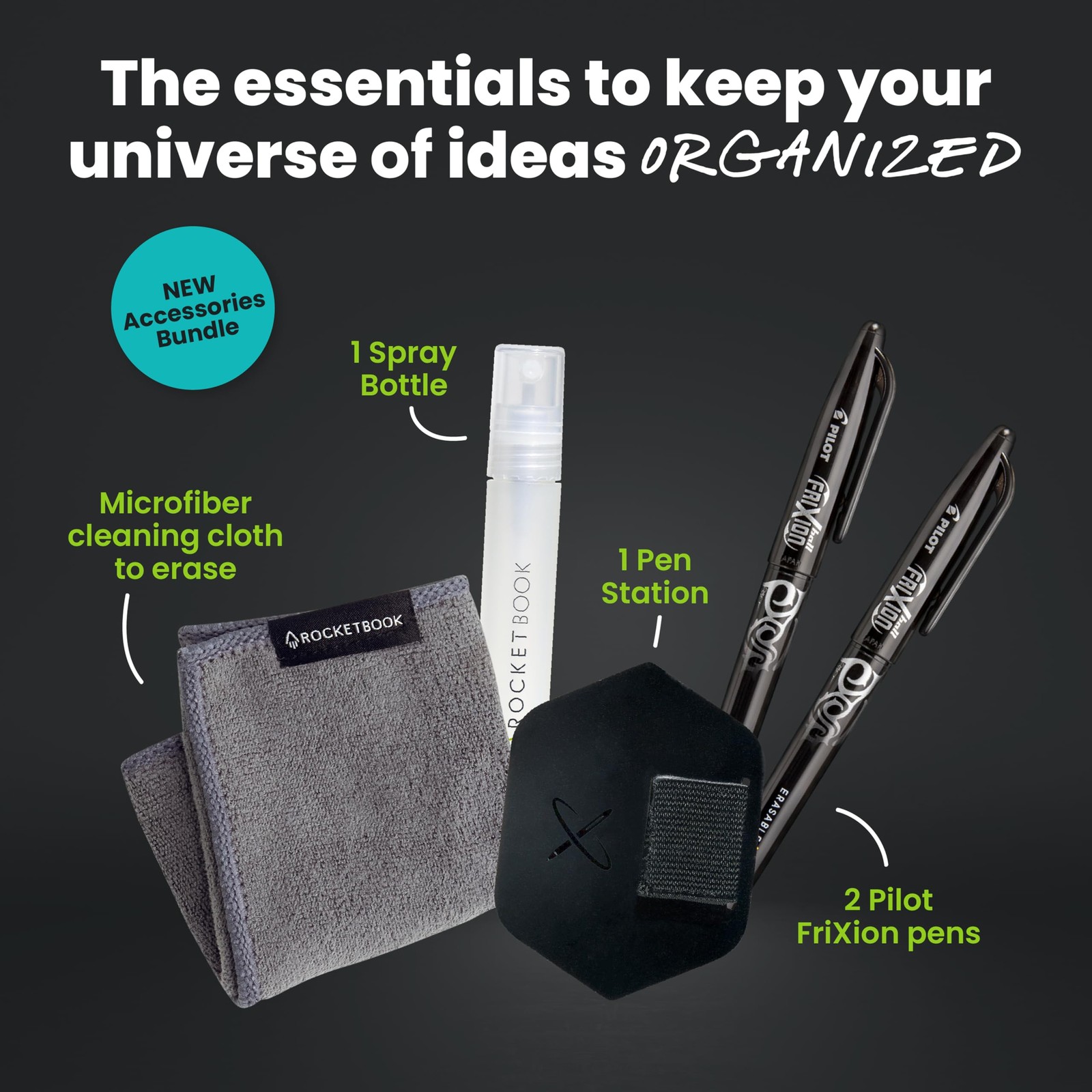 Rocketbook Accessory Kit – Complete Set with 2 FriXion Gel Pens, Spray Bottle…
