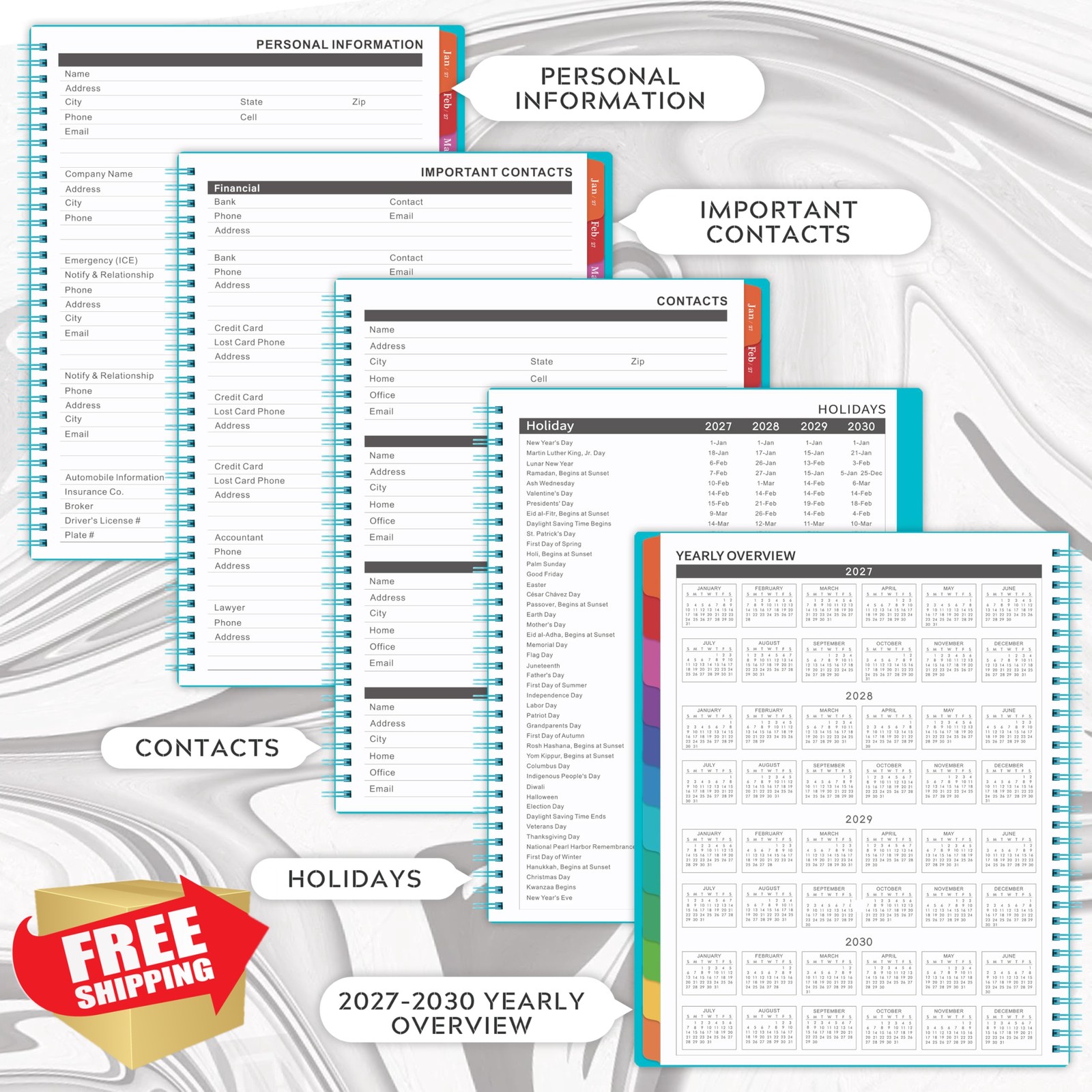 Artfan 2027-2029 Monthly Planner 9″x11″ Teal