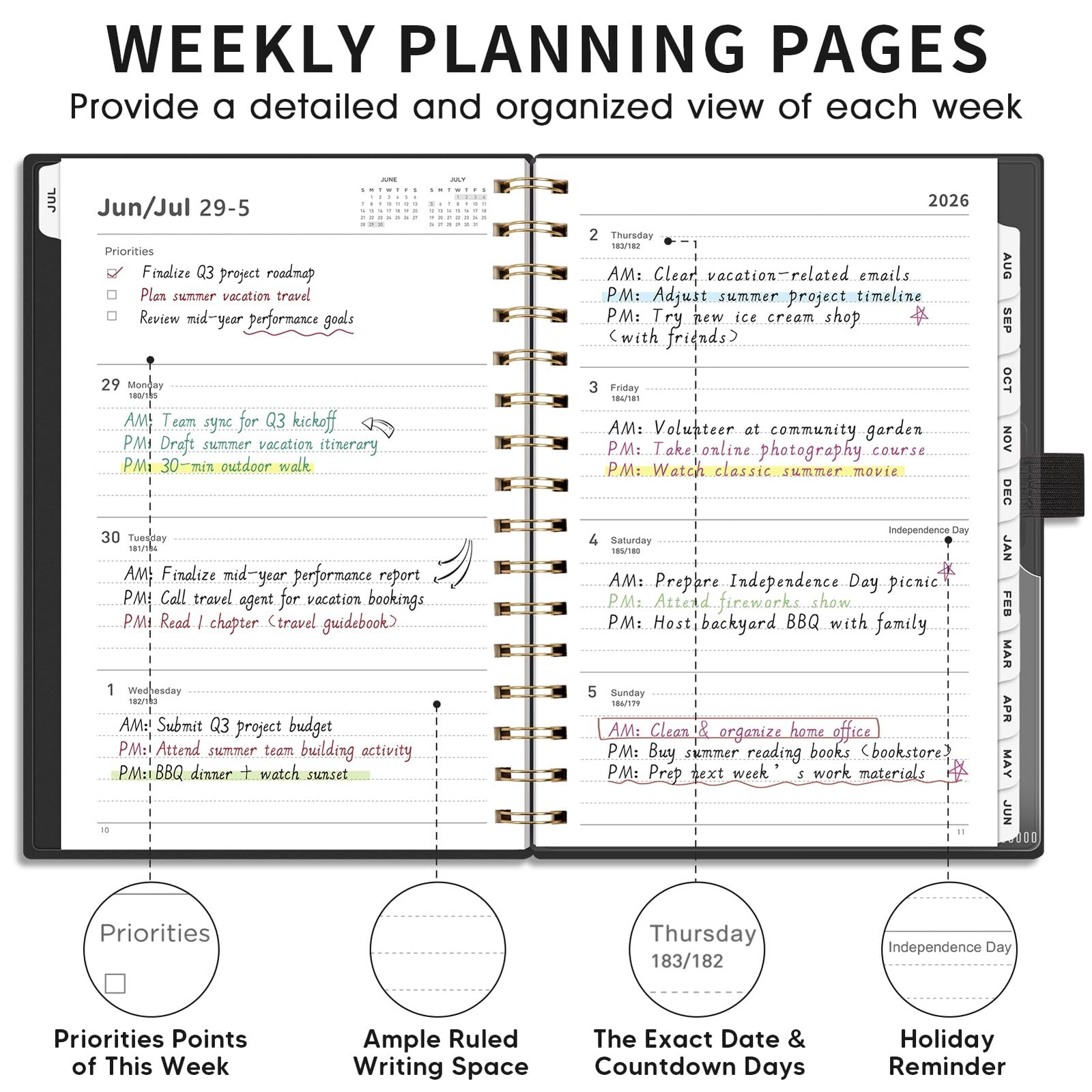 AHGXG Academic Planner 2026-2027, July 2026 – June 2027, 5.7″ x 8.3″, Black