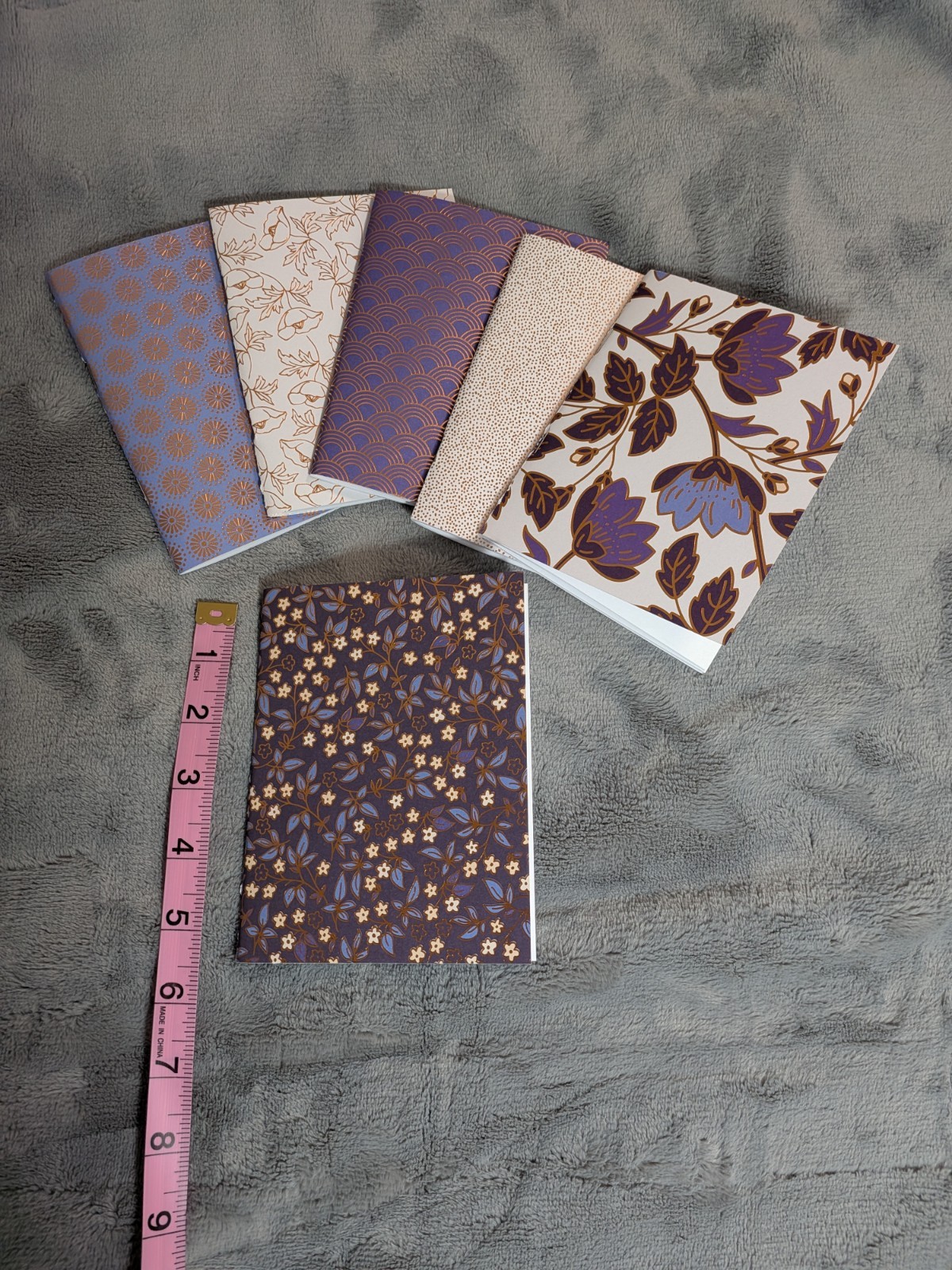 Set of 6 Handmade Blank Pocket Notebooks Approx. 4.5×5.5 Purple & Gold Foil Set