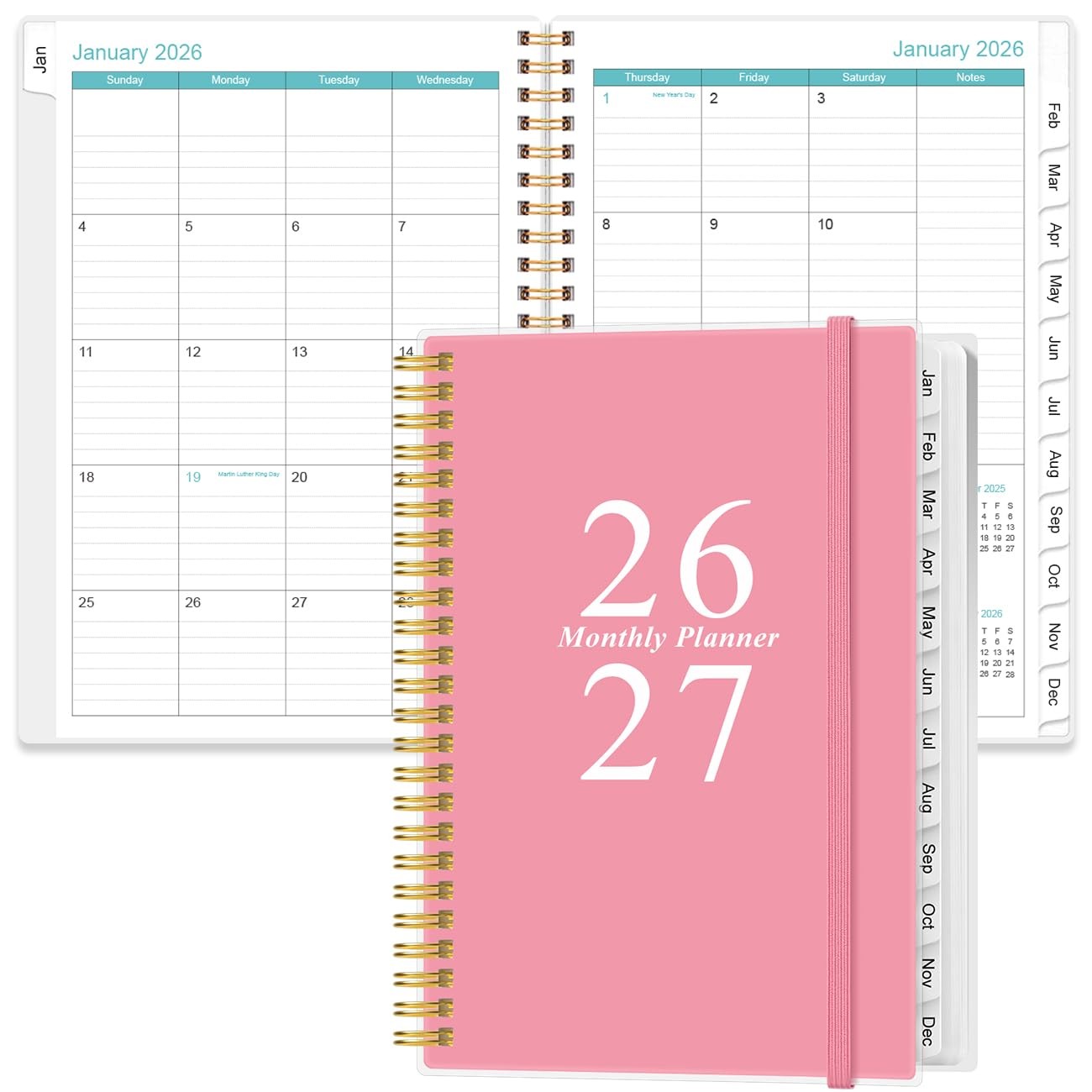 2026 2027 Monthly Planner 18 Month Tabs Pocket Pink 6.4 x 8.5