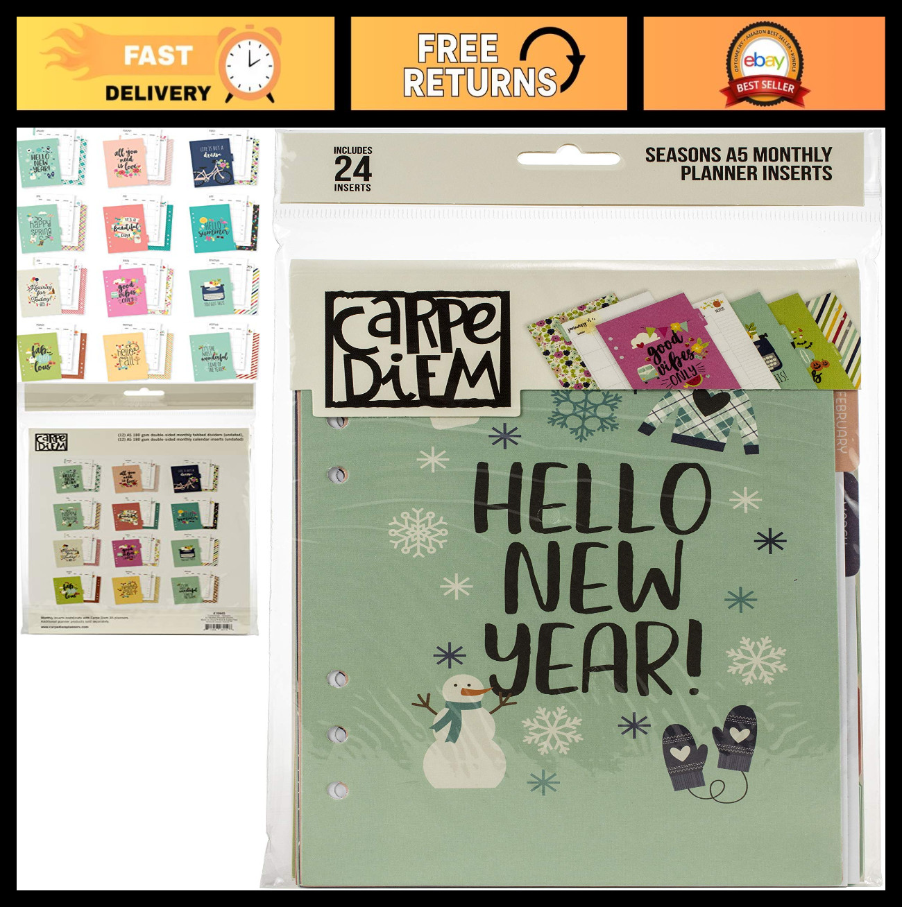 Double-Sided A5 Planner Inserts – Monthly Undated, Simple Stories Carpe Diem Sea