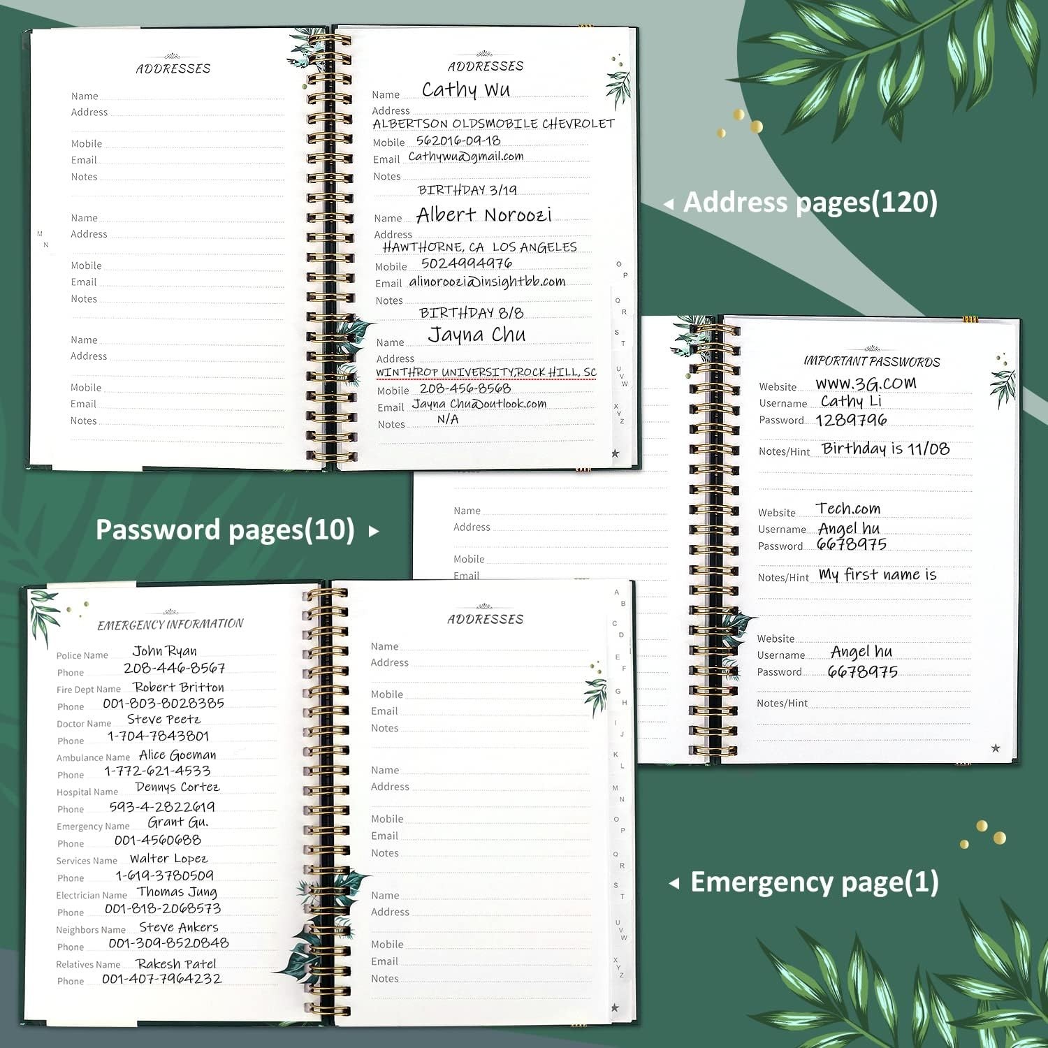 Refillable Address Book with Alphabetical Tabs Print Telephone 144 Pages