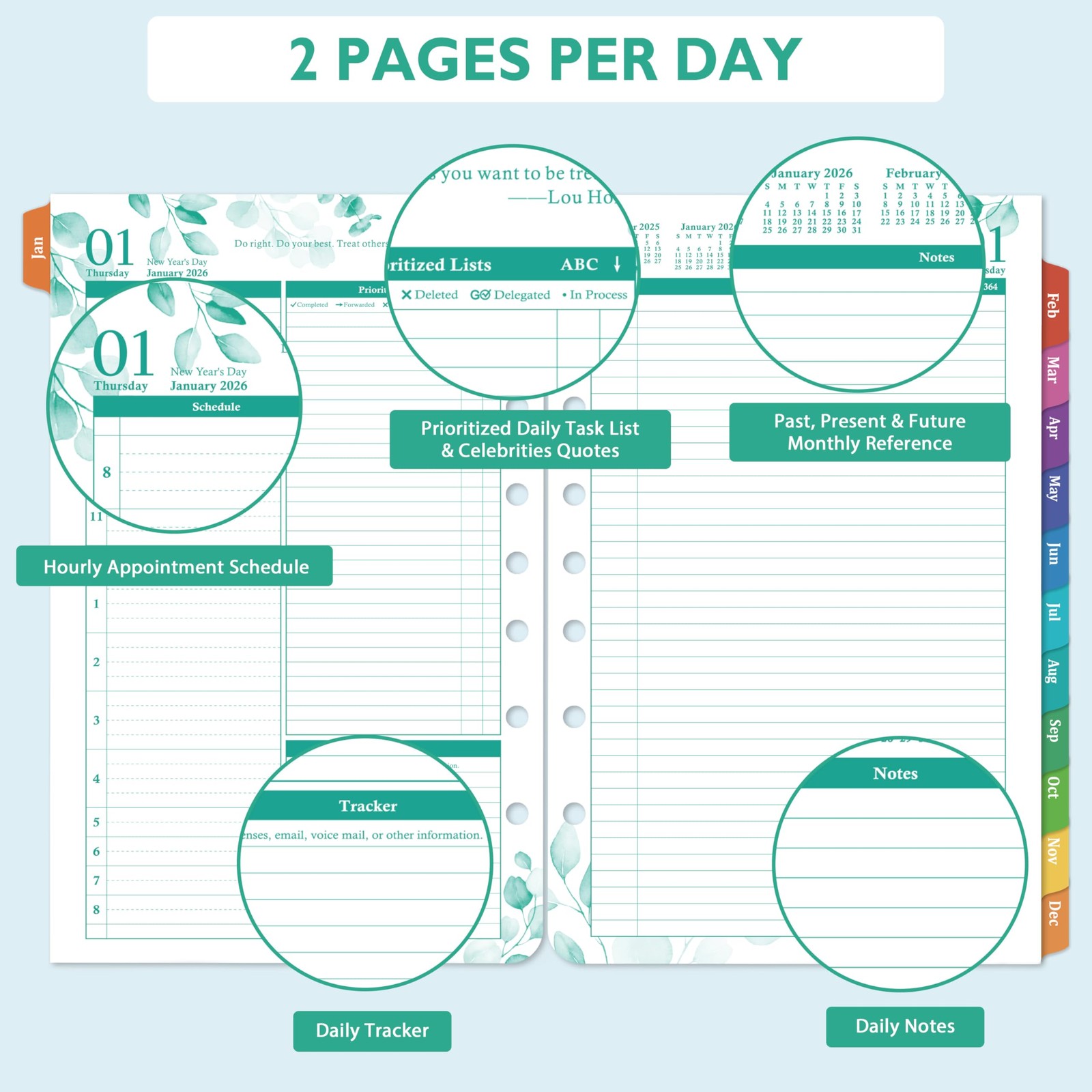 2026 Planner Refills – JAN 2026 – DEC 2026 Planner Refills, Two Pages Per Day…