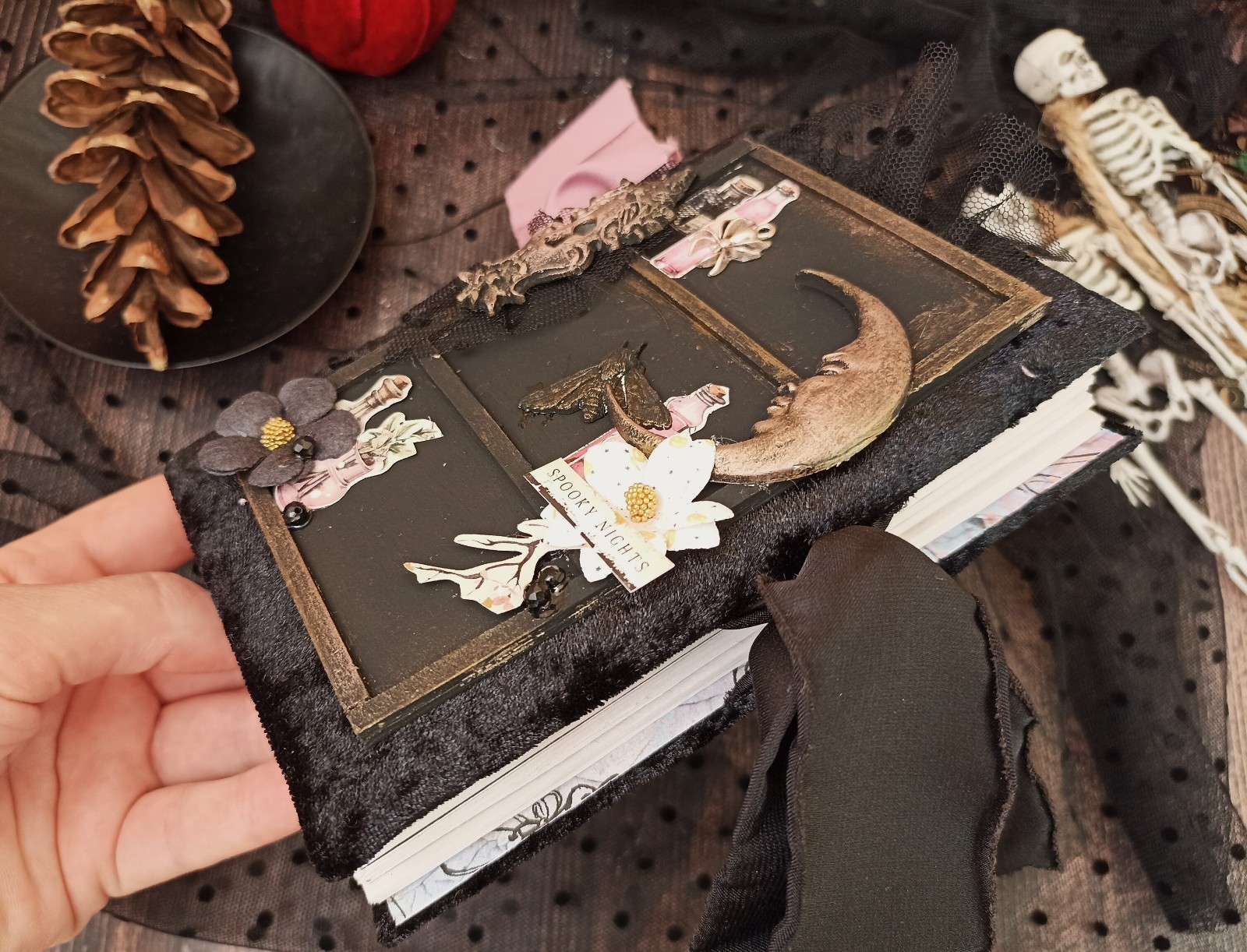 Dark gothic witch junk journal handmade blank Vampire notebook 6×5 in 200 pgs