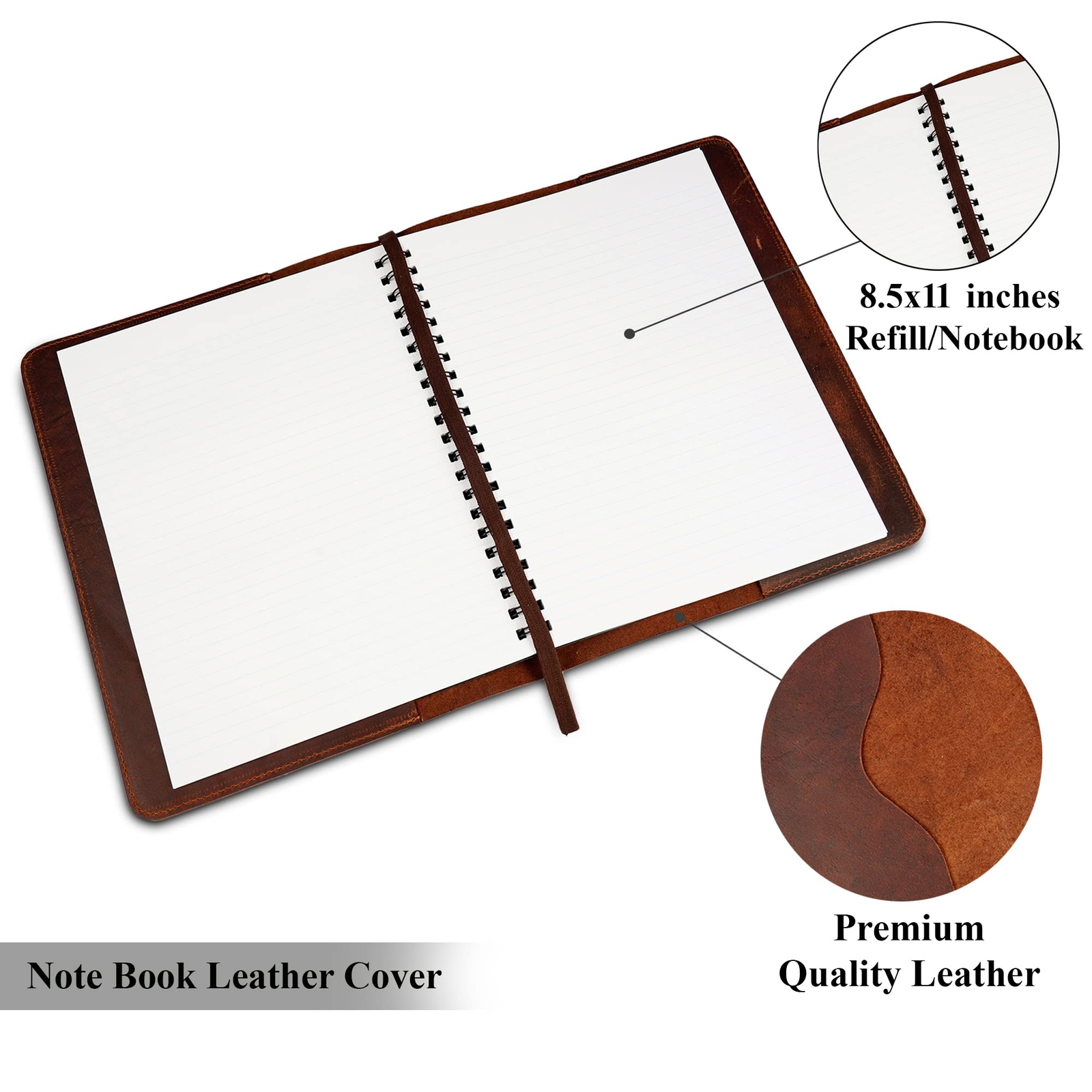 Heavy Duty Full Grain Leather Journal Cover 8.5 x 11 in. Refillable Cahier X…