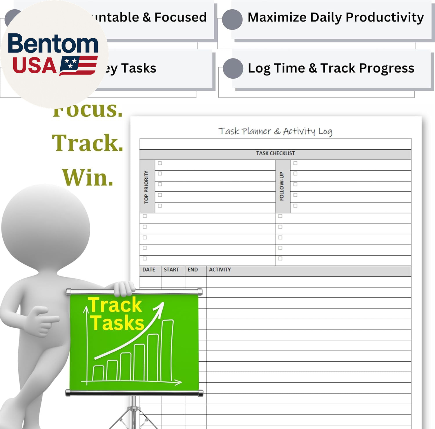 Task Planner & Activity Log Notepad – 60 Page Undated Daily & Hourly Planning Pa