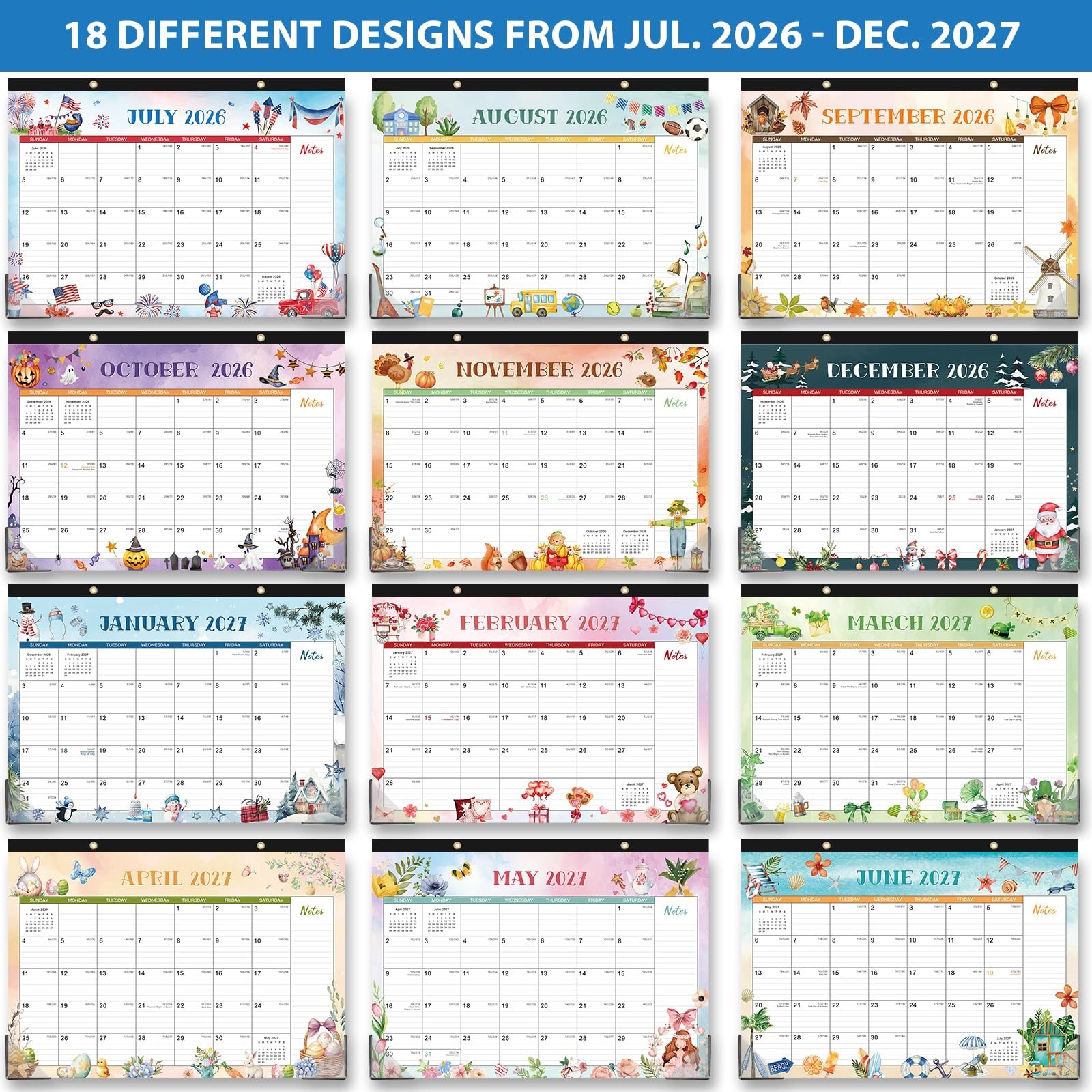 Desk Calendar 2026-2027 – 18 Monthly Large Desk/Wall 17″ x 12″, brown
