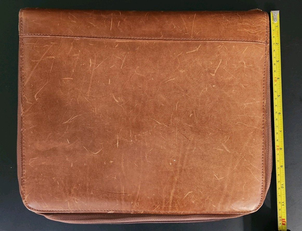 Day Timer Planner Brown Camel Tan Genuine Leather Organizer Binder Zip 3 Rings