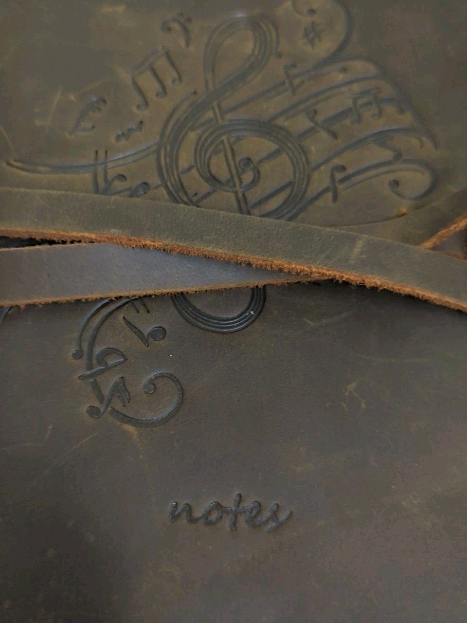 Sovereign Leather Journal Notebook Music Notes Embossed Wrap Tie HandmadeStyle