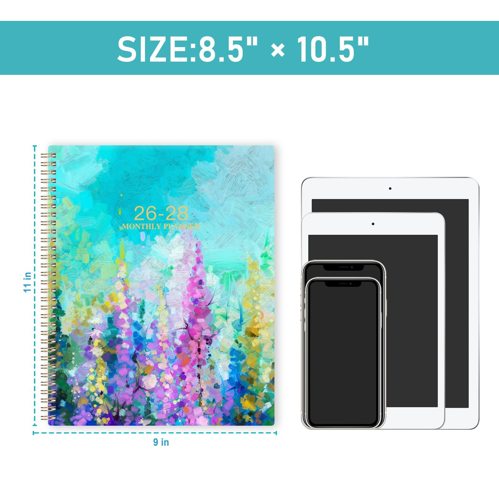 2026-2028 Monthly Planner – 2 Year 9″ x 11″, Colorful Lavender & Purple