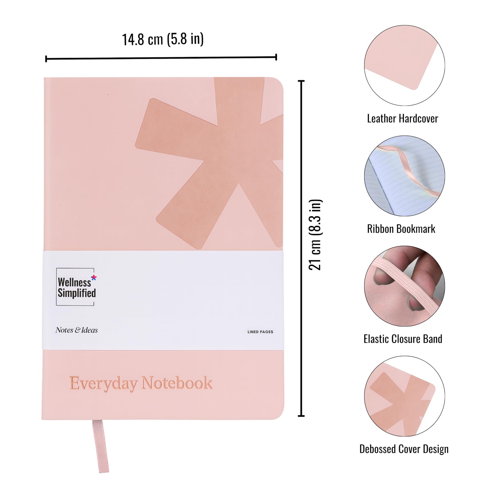 A5 Blank Leather Journal for Women & Men – Hardcover Daily Nude Pink