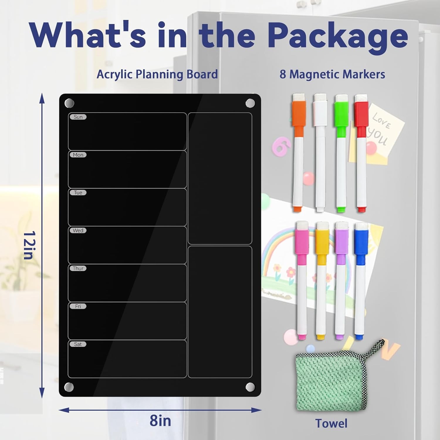 Acrylic Meal Planner Magnetic Weekly Menu Board Kitchen Fridge Menu Planner