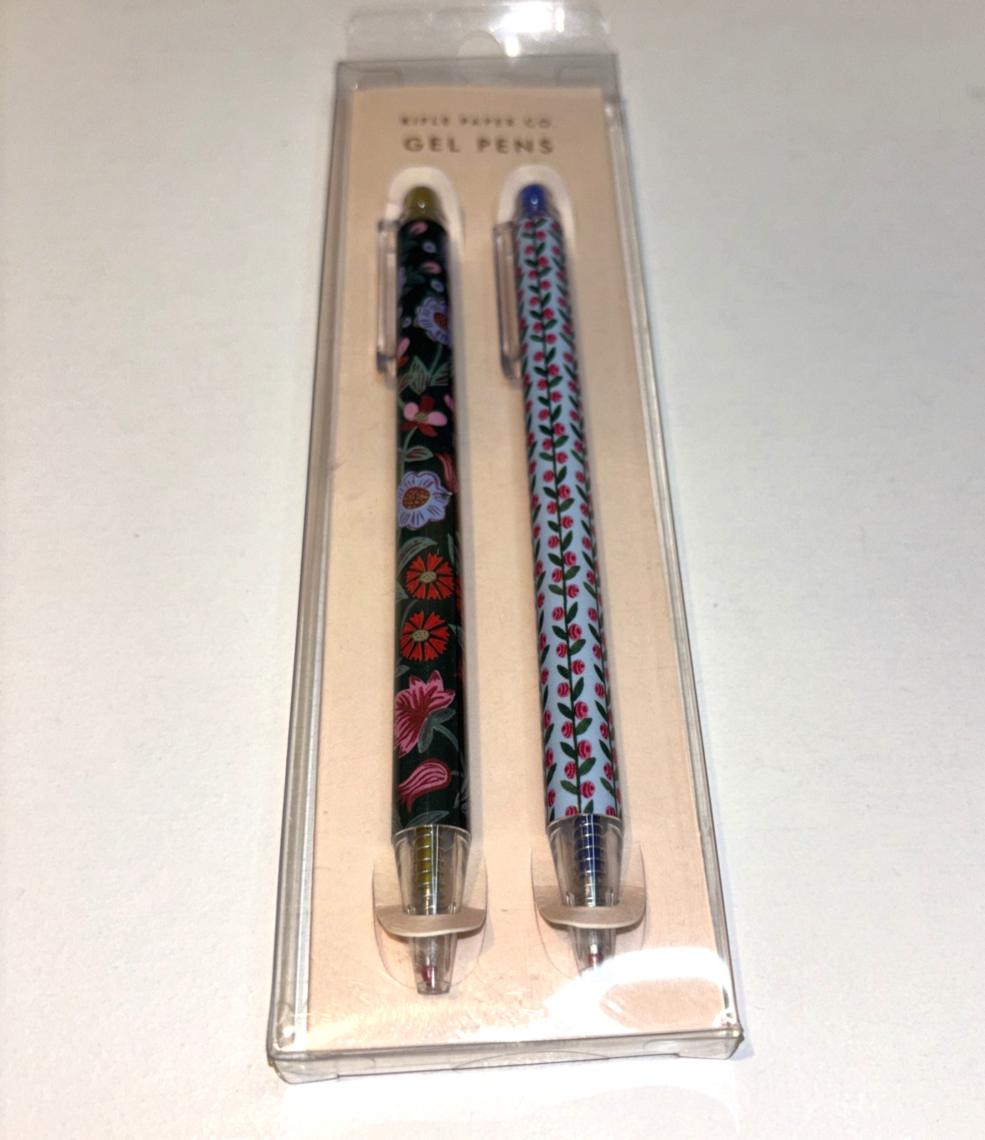Rifle Paper Co. Floral Design Set of 2 Gel Pens 2 colors Metallic Gold and Blue