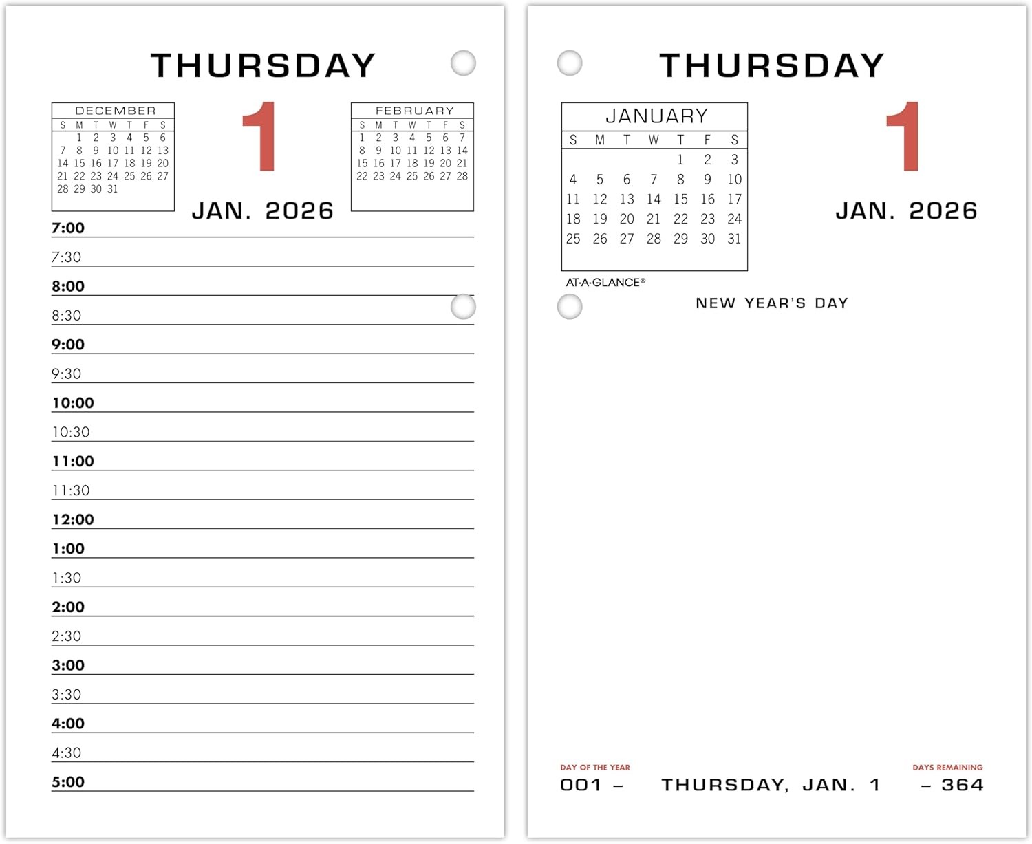 AT-A-GLANCE 2026 Desk Calendar Refill, Daily, 3-1/2″ 3 1/2 x 6, Standard Red