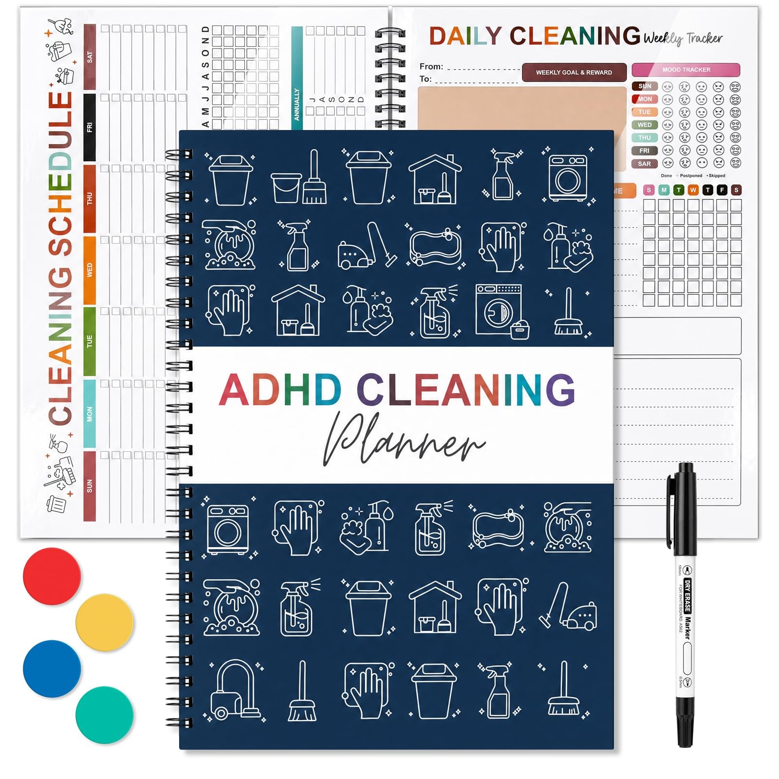 Adhd Cleaning Planner, Reusable Cleaning Planners With 32 Laminated Dry-erase