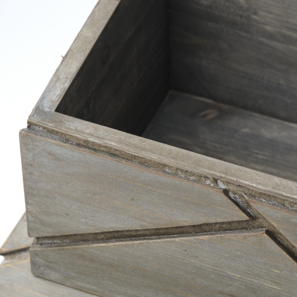 11″ Gray Solid Wood Box With Lid