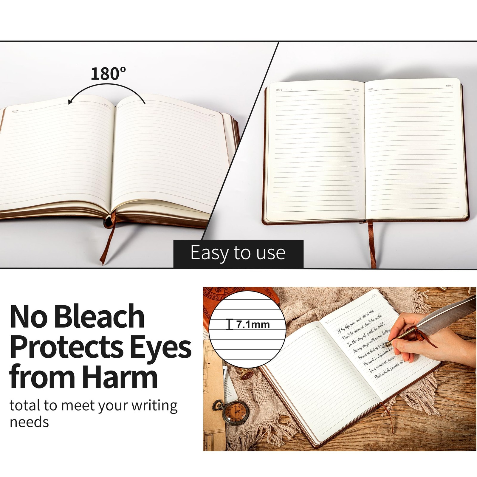 Lined Journal for Men Soft Cover Notebook Leather Journals for Writing, 180 Lay
